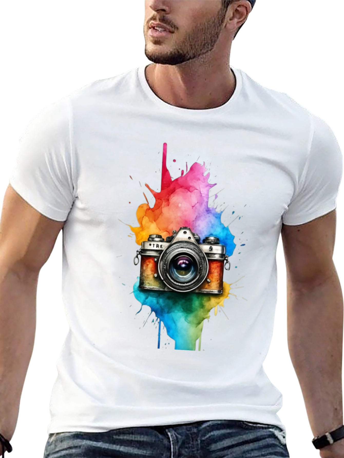 Black Vintage Camera Watercolor Graphic Tee view 13