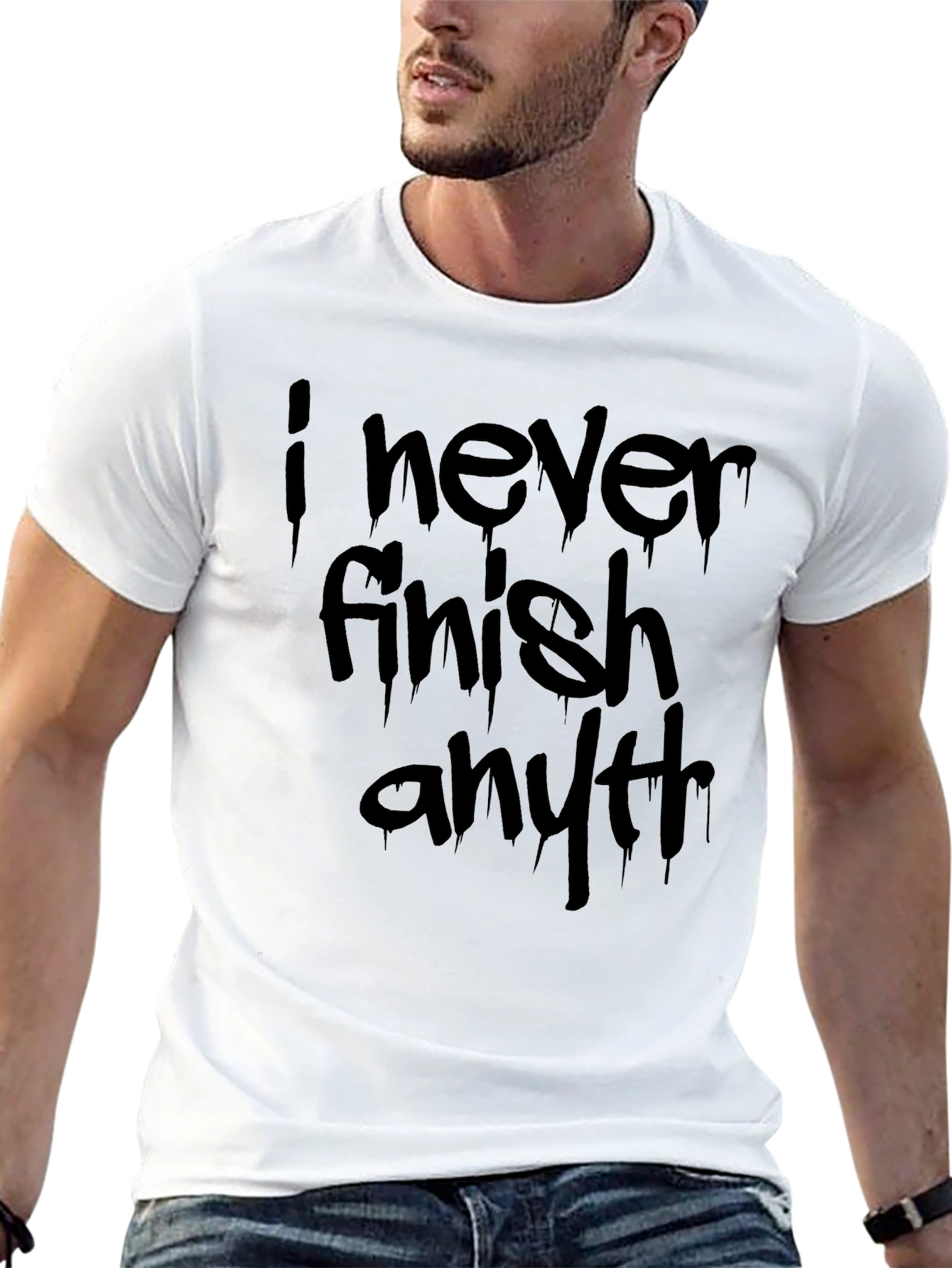 Black Humorous "I Never Finish Anything" Black T-Shirt view 13
