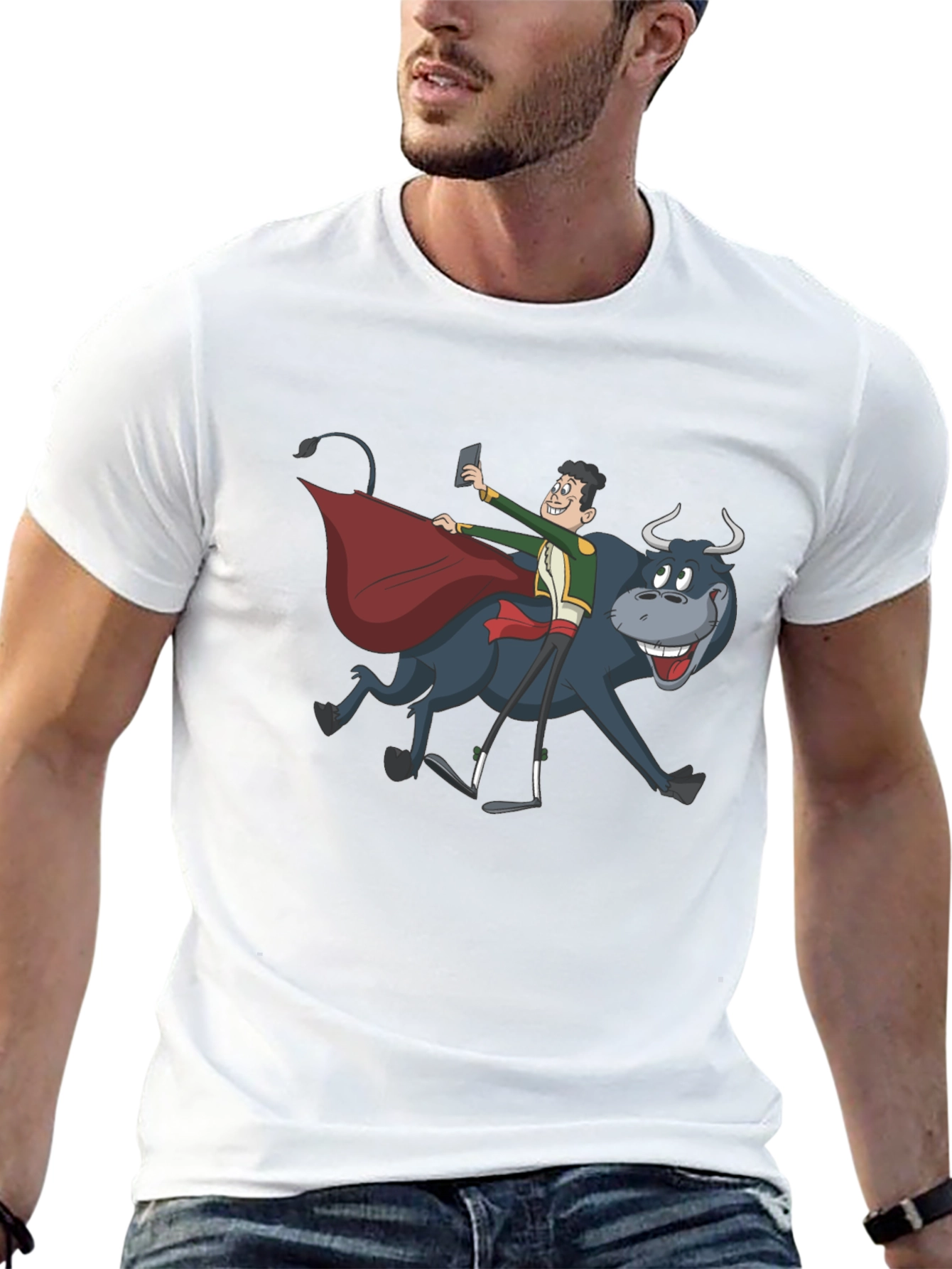 Black Funny Bull Selfie T-Shirt view 13