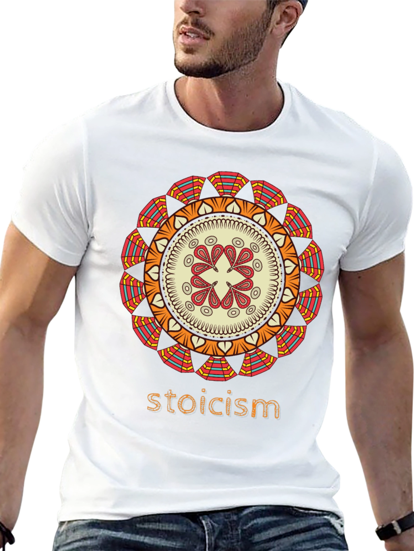 Black Stoicism Mandala Graphic T-Shirt - Stylish Unisex Tee view 13