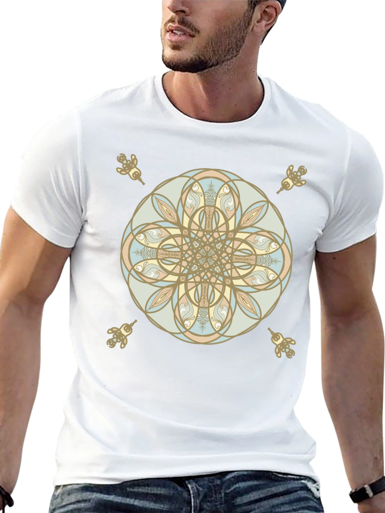 Black Mandala Art Graphic Print Men's Black T-Shirt view 13