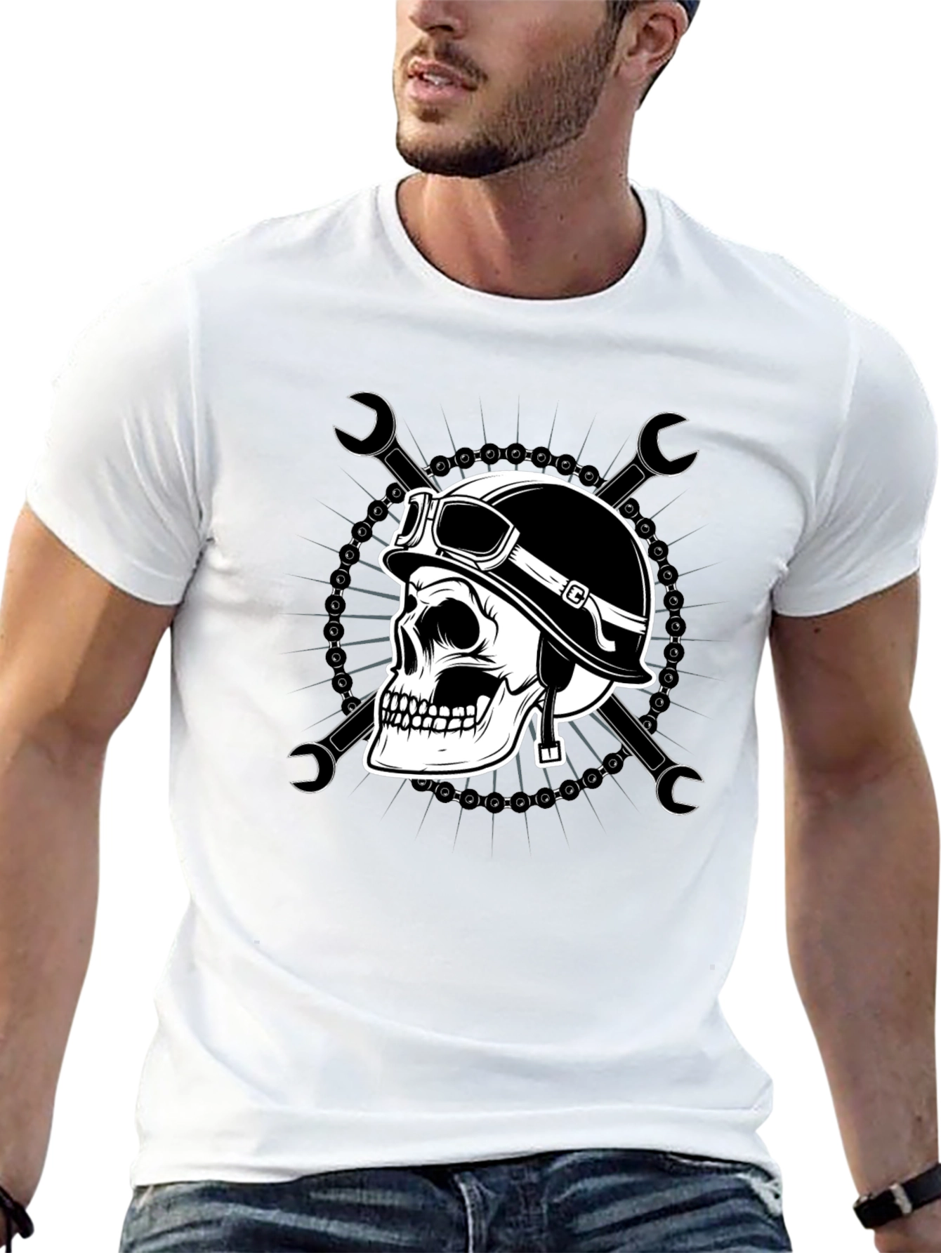 Skull Biker T-Shirt - Men's Black Graphic Tee - 13