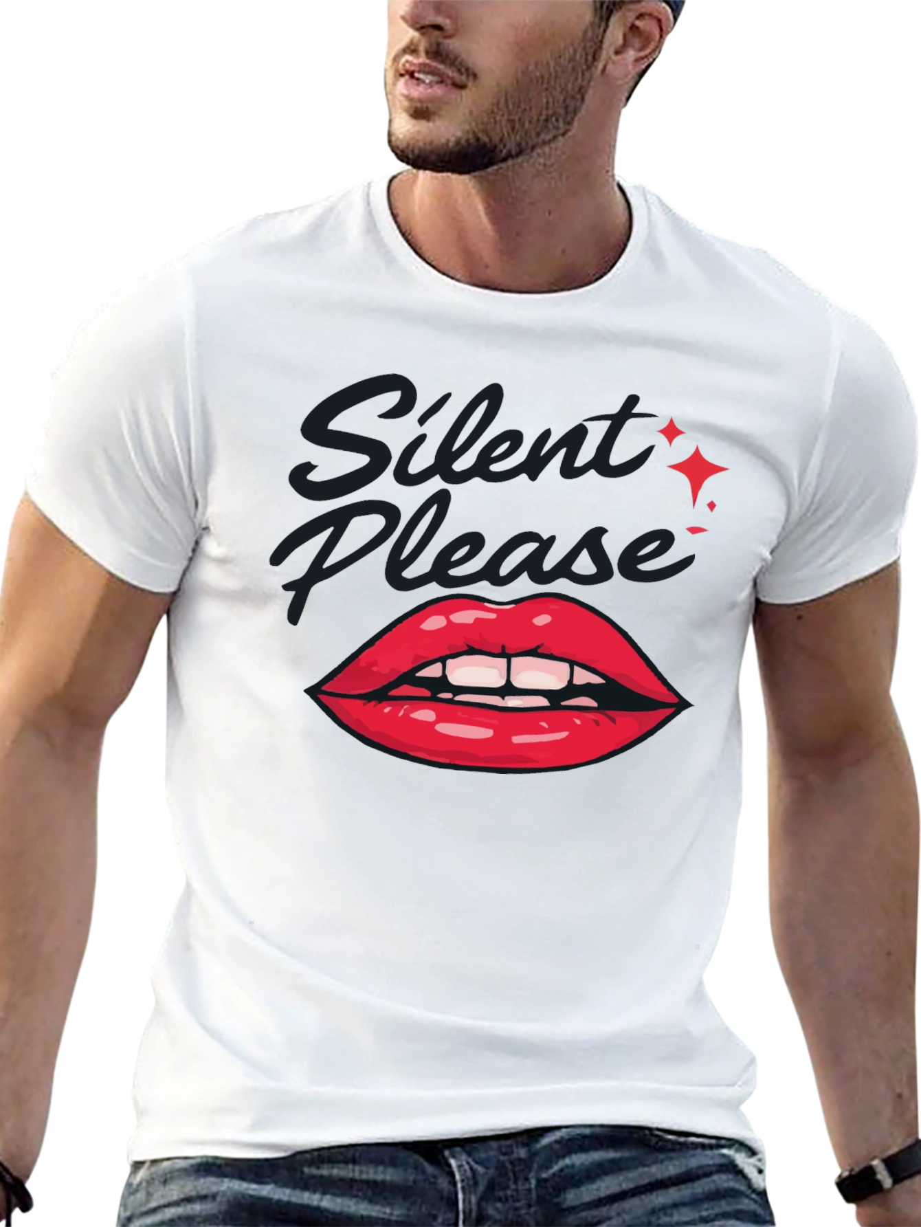 Black Silent Please Lips Graphic T-Shirt view 13