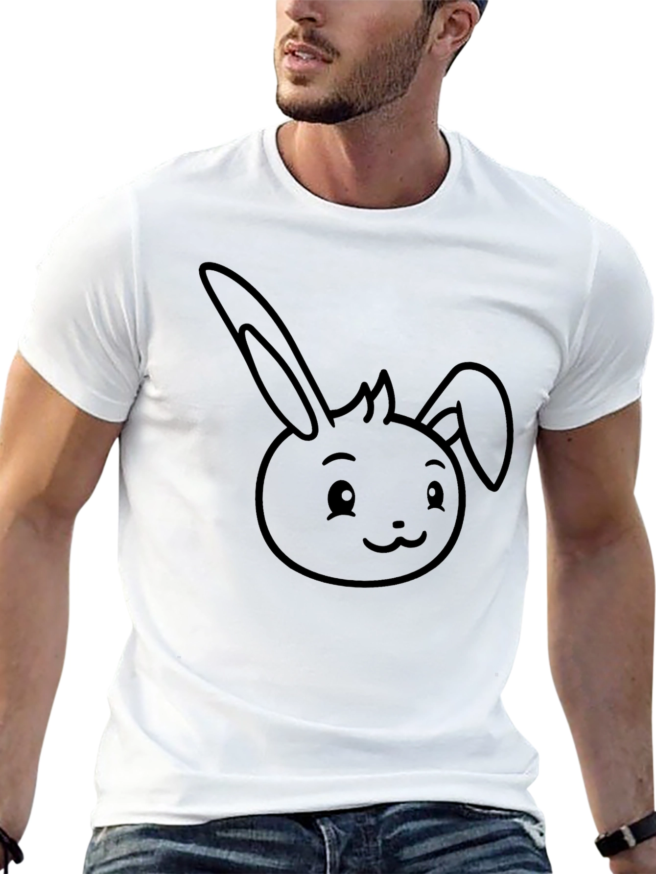 Black Cute Bunny Graphic Black Tee - Soft Cotton Blend view 13