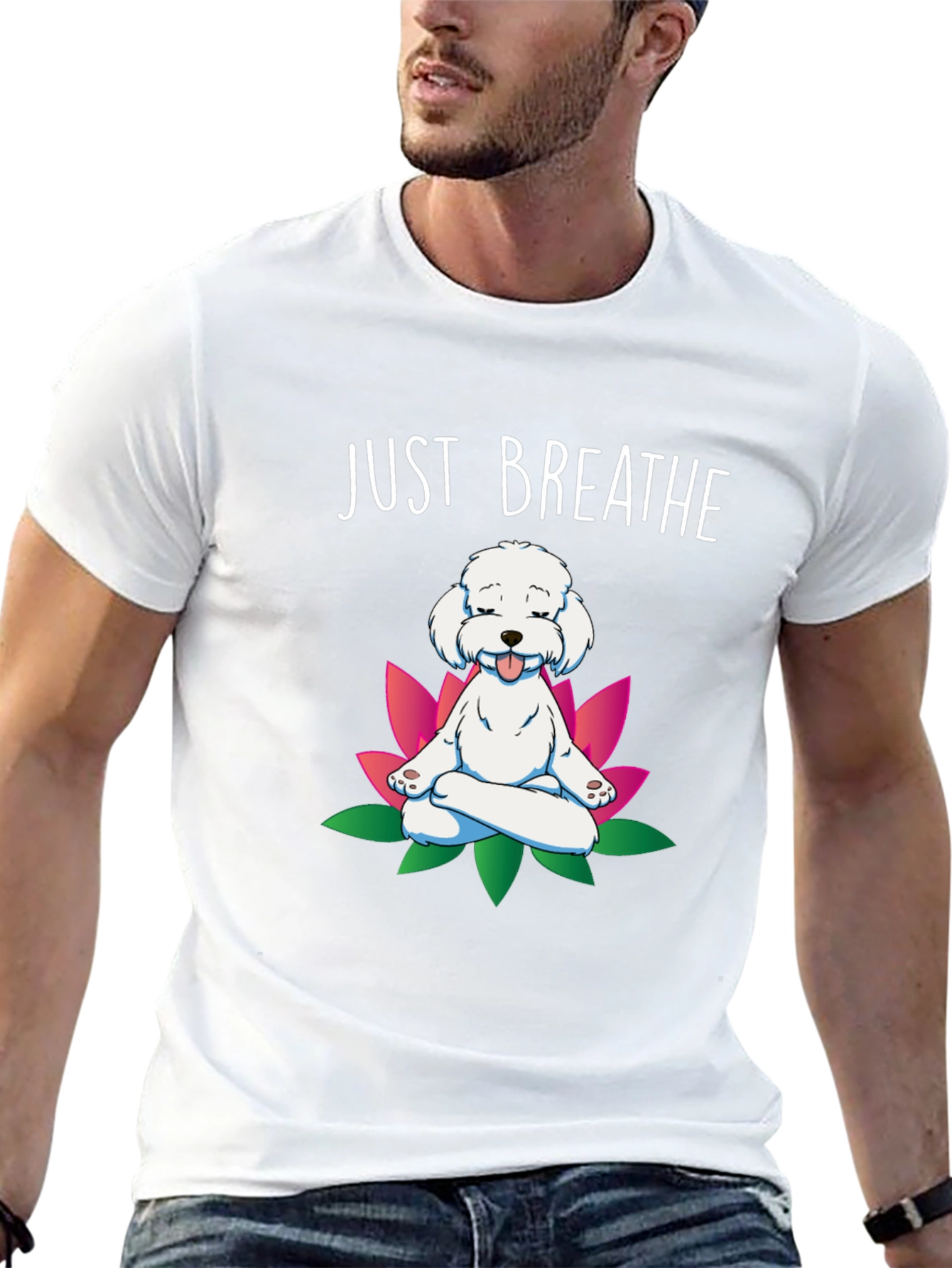 Black Just Breathe Dog Meditation T-Shirt view 13