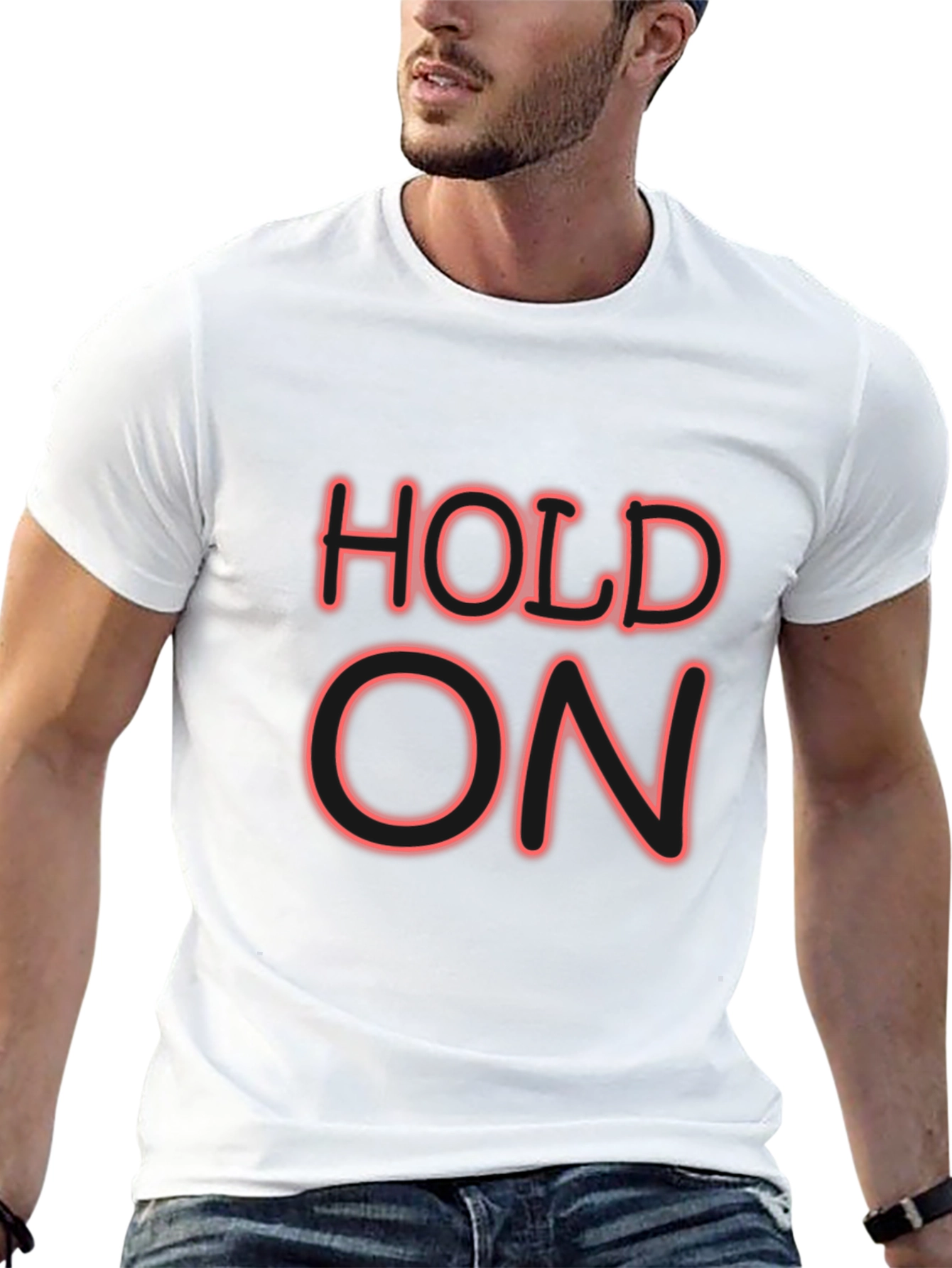 Black Hold On Graphic Tee - Black Crew Neck T-Shirt view 13