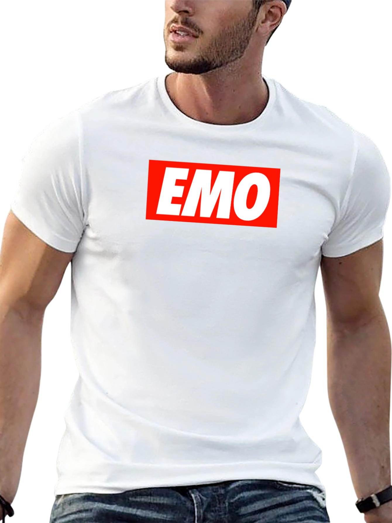 Black Emo T-Shirt - Classic Red and White Logo Design view 13