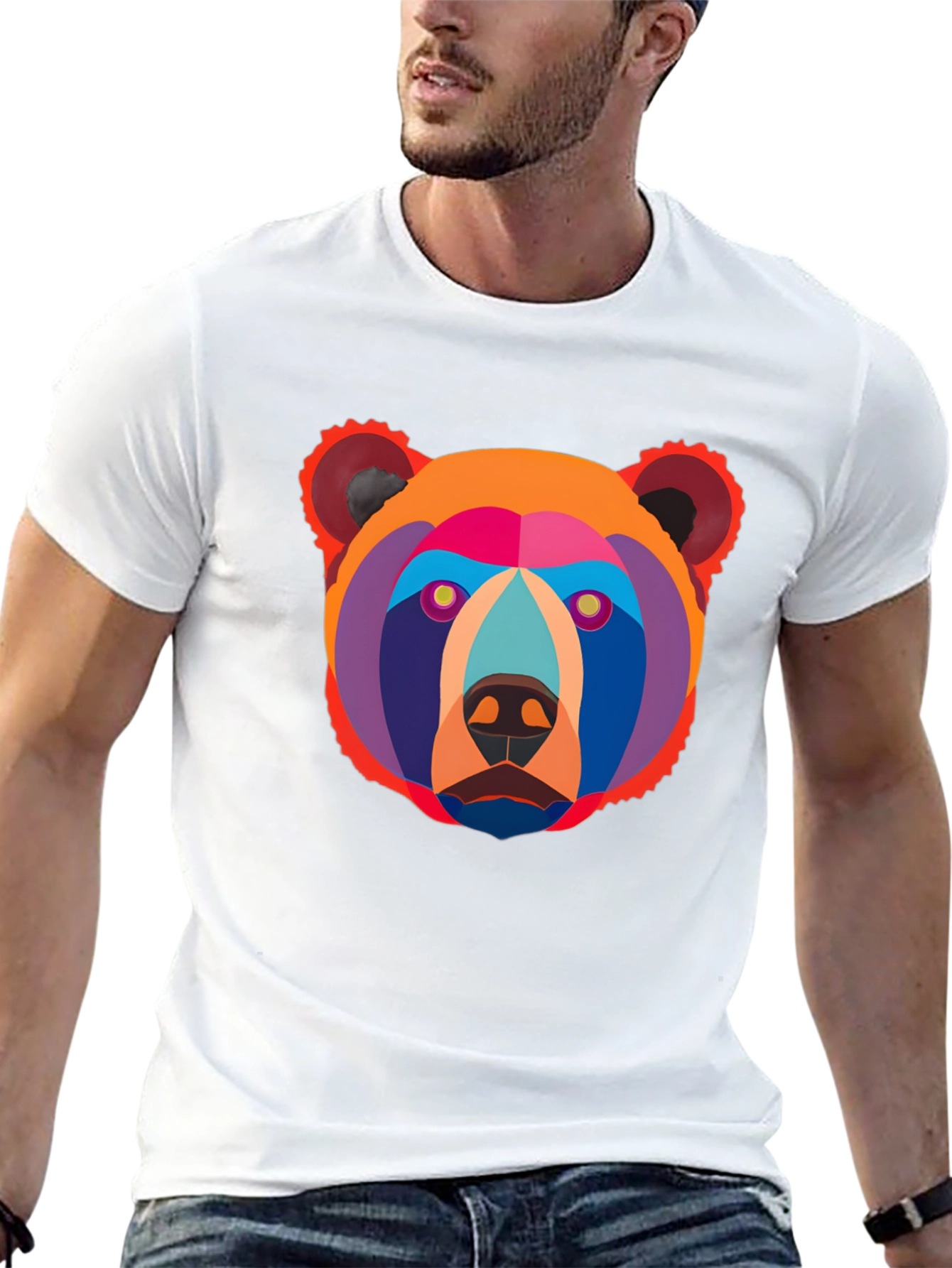 Black Geometric Bear Graphic Tee - Modern Art Shirt view 13