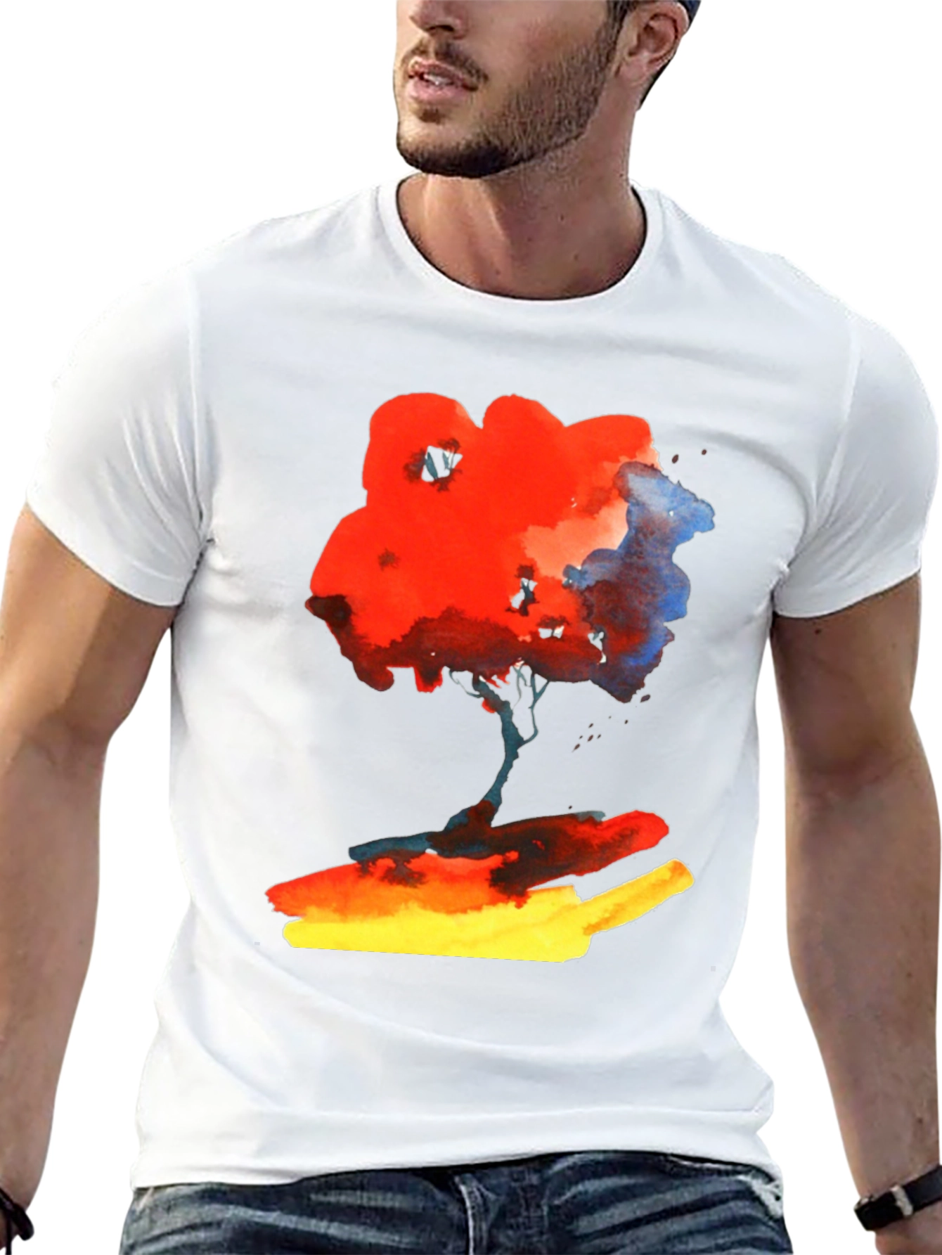 Abstract Watercolor Tree Graphic Tee - Soft Black Cotton Shirt - 13