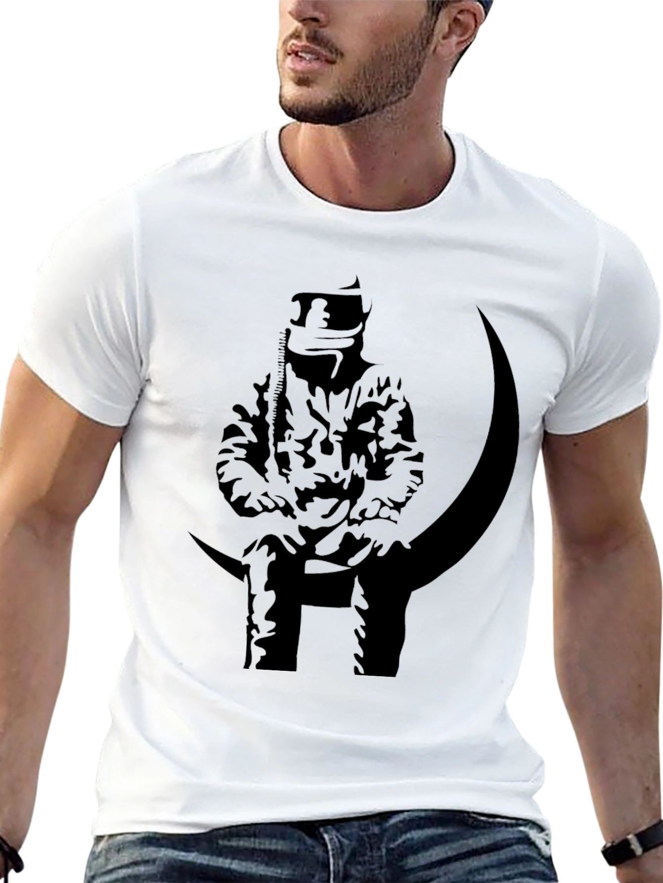 Black Graphic Tee: Moon Rider Black T-Shirt view 13