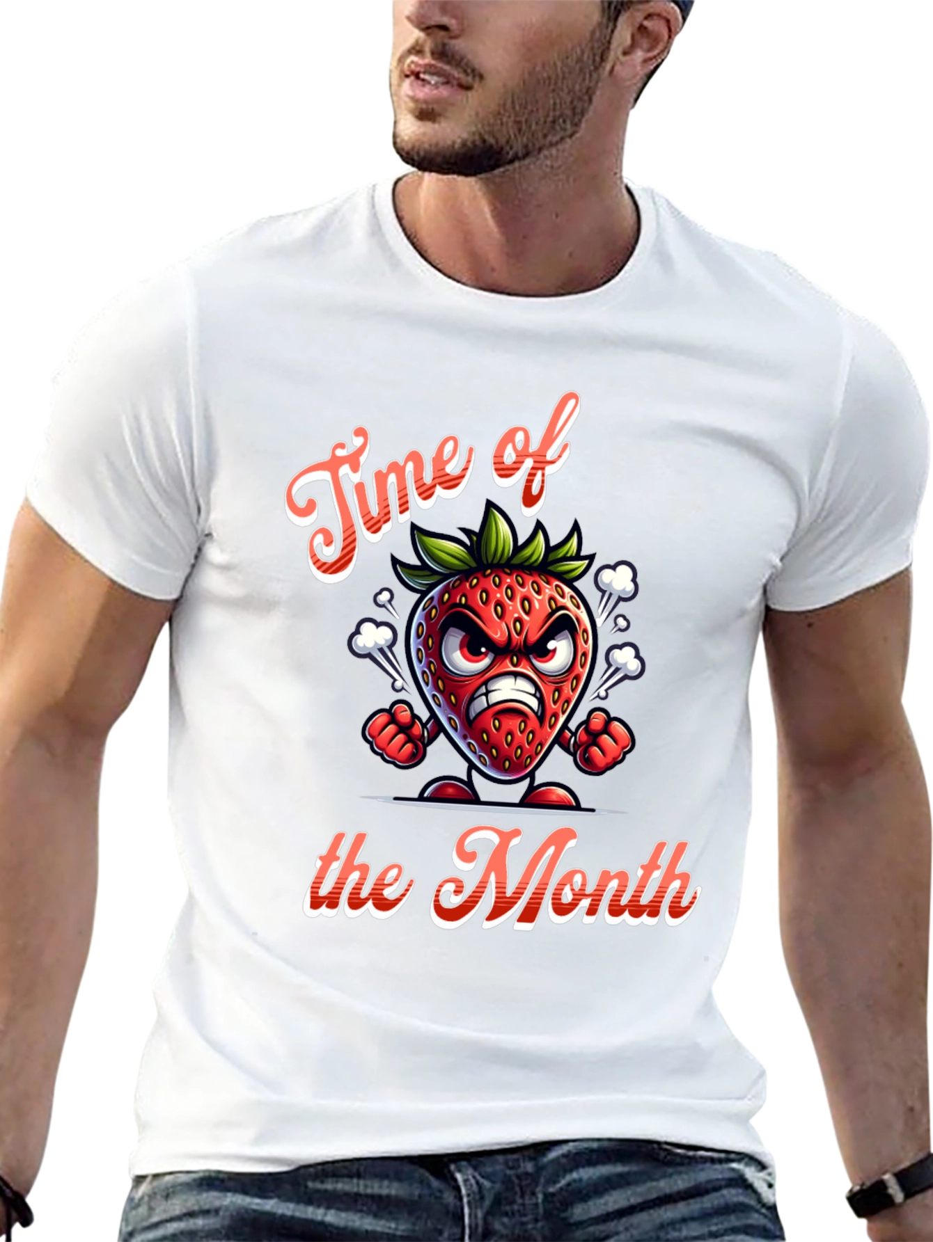 Black Time of the Month Angry Strawberry Graphic T-Shirt view 13