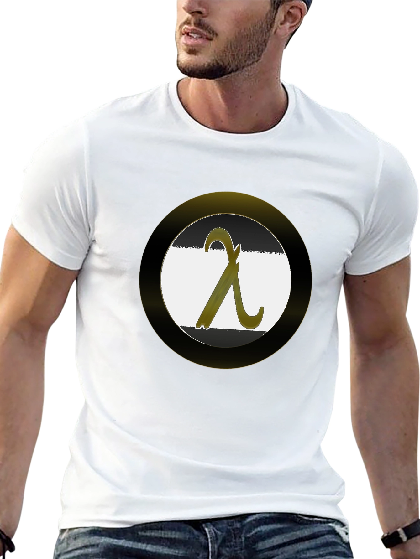 Black Lambda Symbol Graphic T-Shirt - Black Cotton Blend view 13