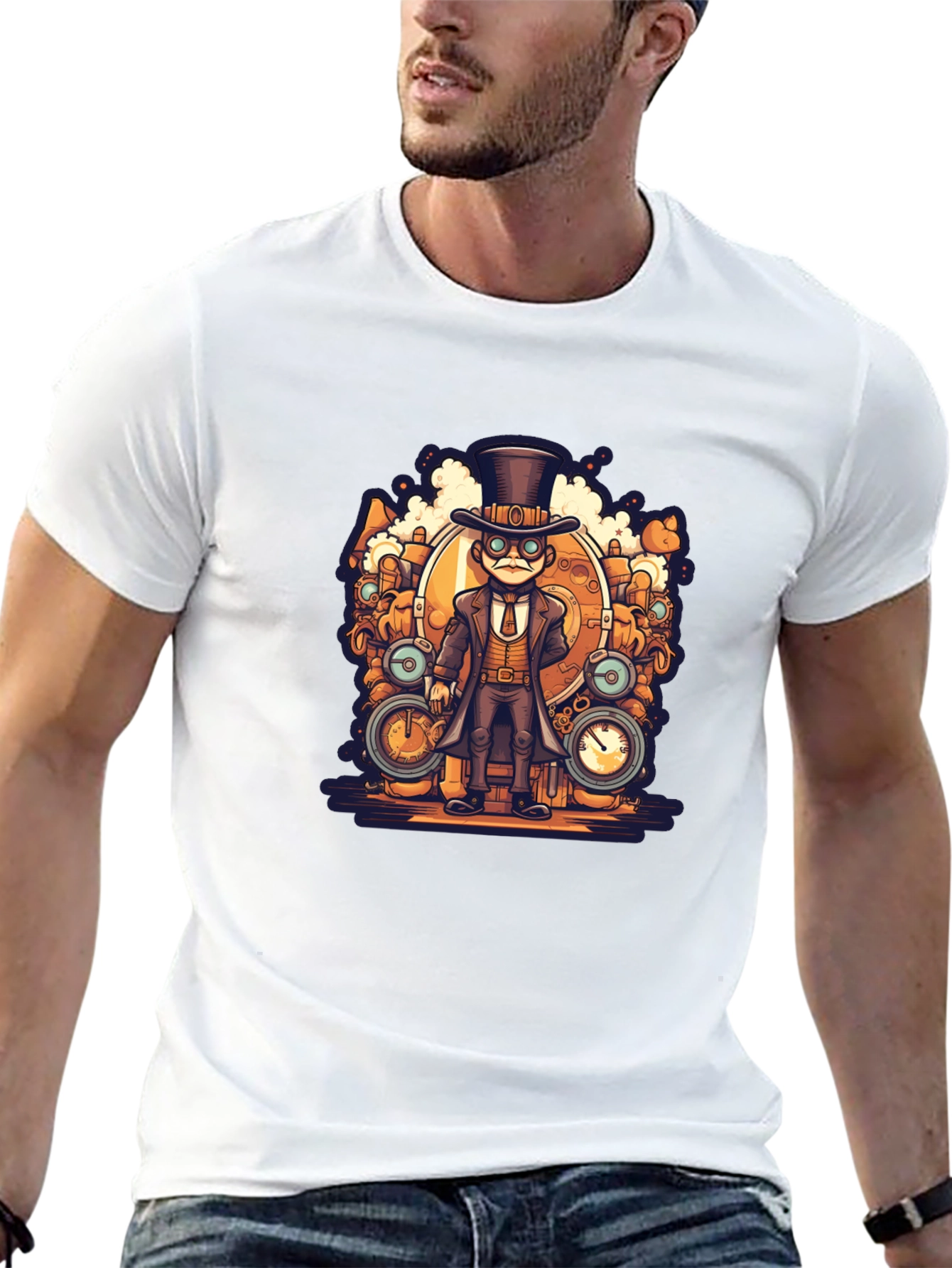Black Steampunk Cartoon Black T-Shirt view 13
