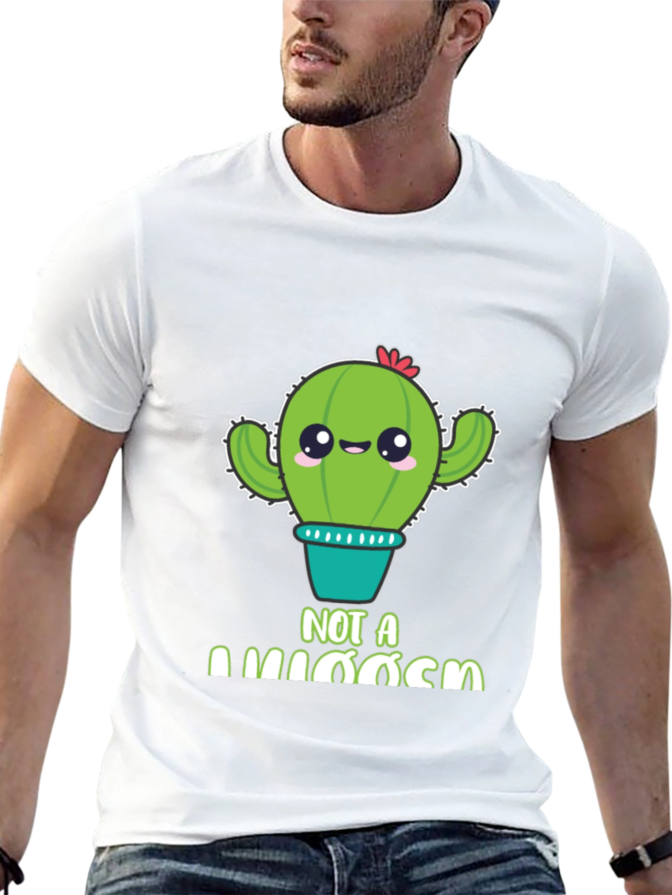 Black Cute Cactus Pun T-Shirt - "Not A Hugger" Graphic Tee view 13