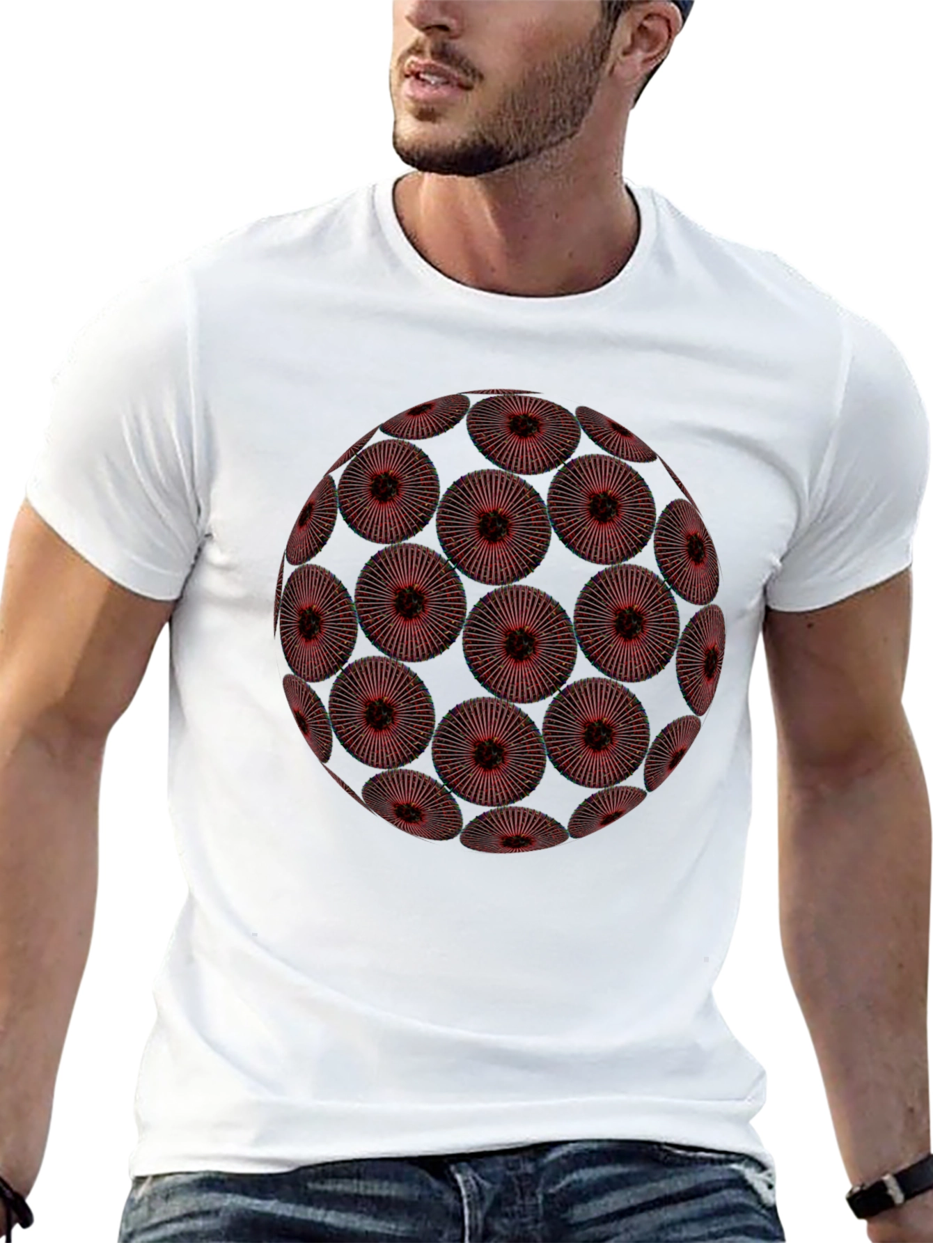 Black Abstract Red Floral Orb Graphic Black T-Shirt view 13