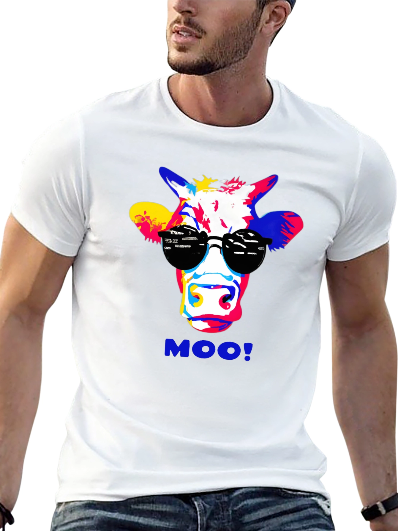 Black Cool Cow Graphic Tee - Funky Animal Print T-Shirt view 13