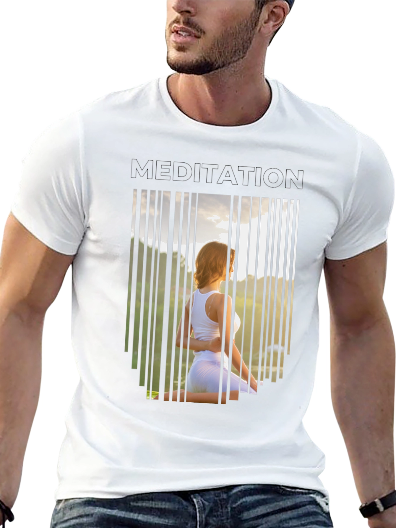 Black Meditation T-Shirt - Zen Barcode Design view 13