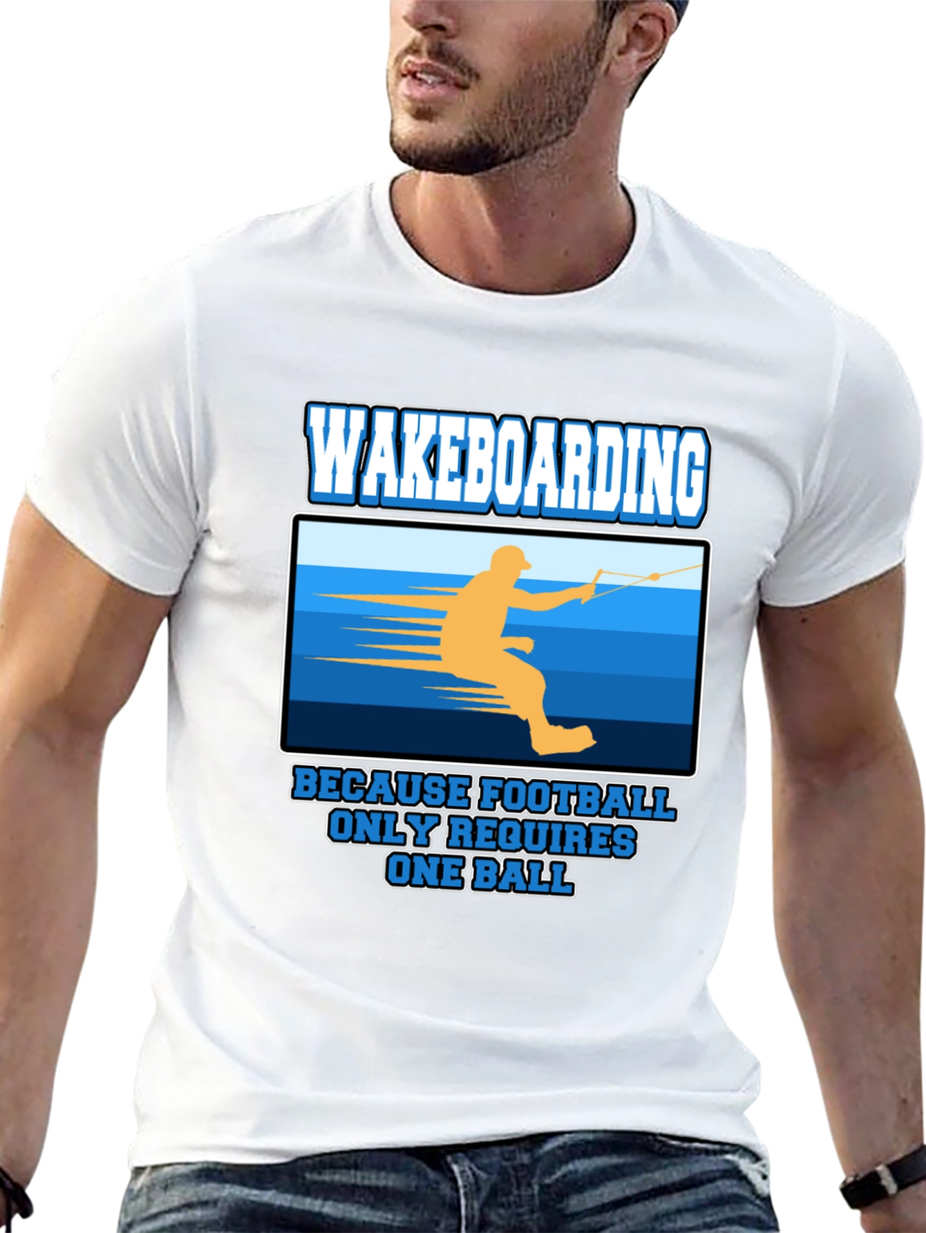 Black Wakeboarding T-Shirt: Because Football Only Requires One Ball view 13