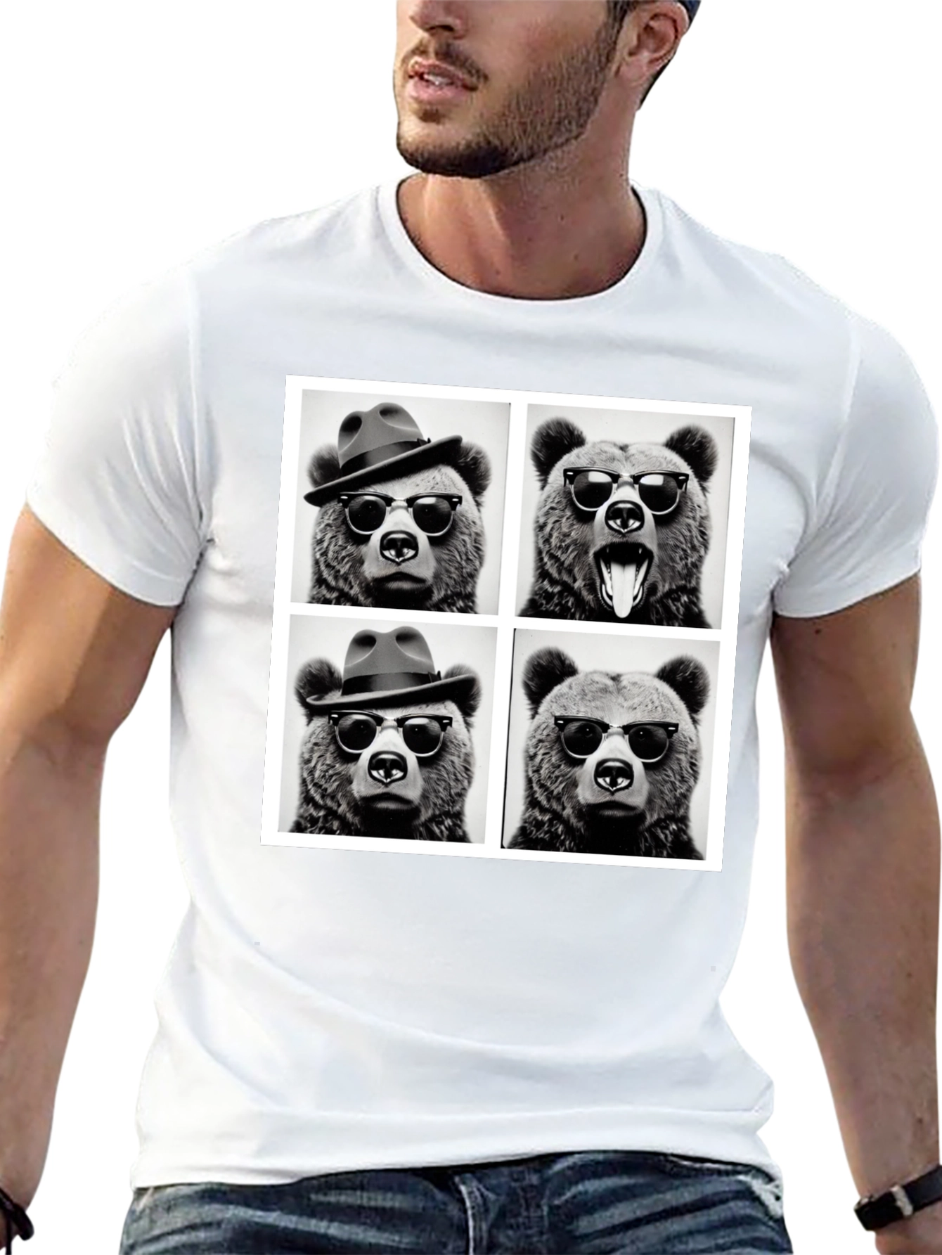 Cool Bear Collage Graphic Tee - Black - 13