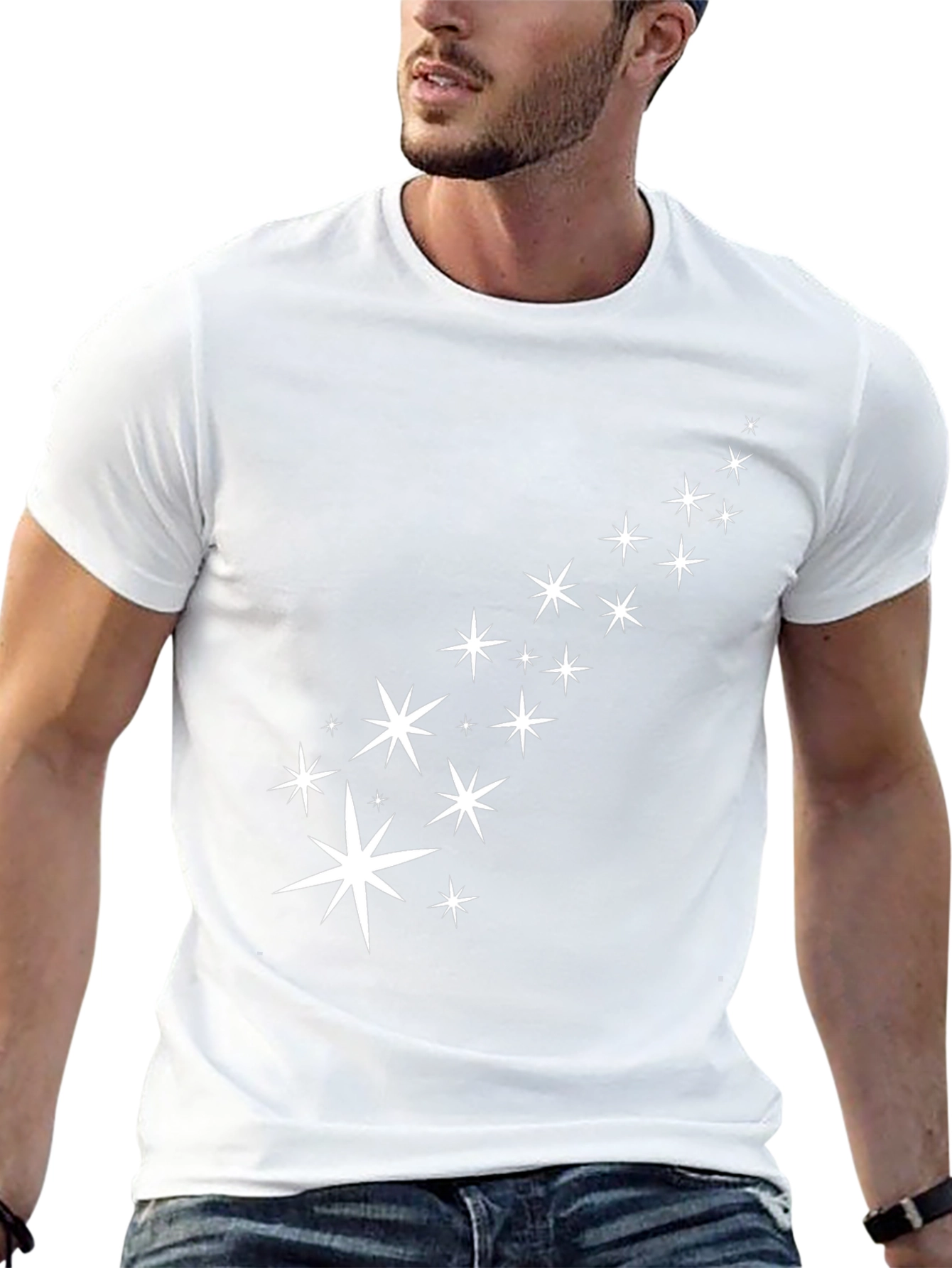 Black Stylish Black T-Shirt with White Star Design view 13
