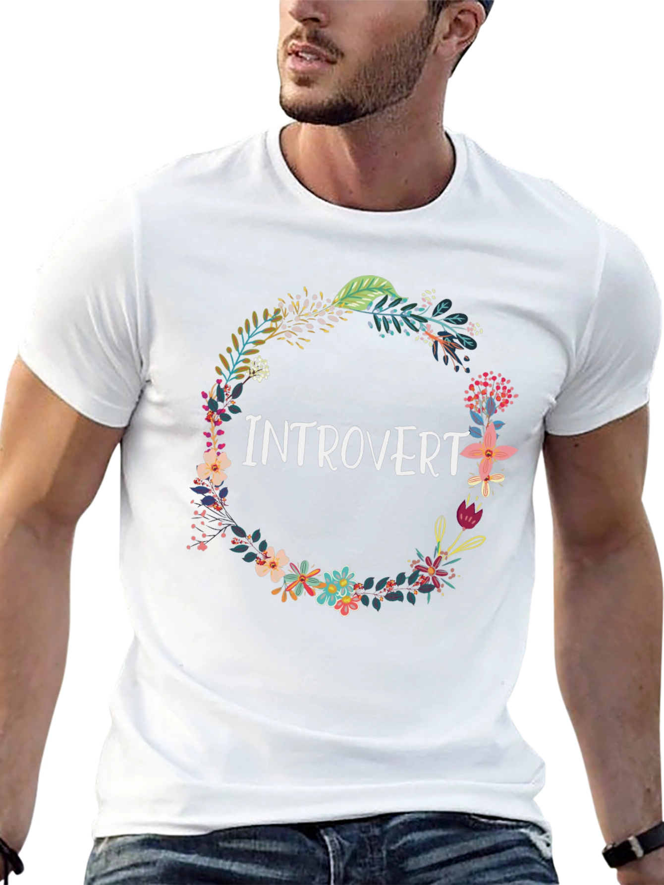 Black Introvert Floral Wreath Black T-Shirt view 13