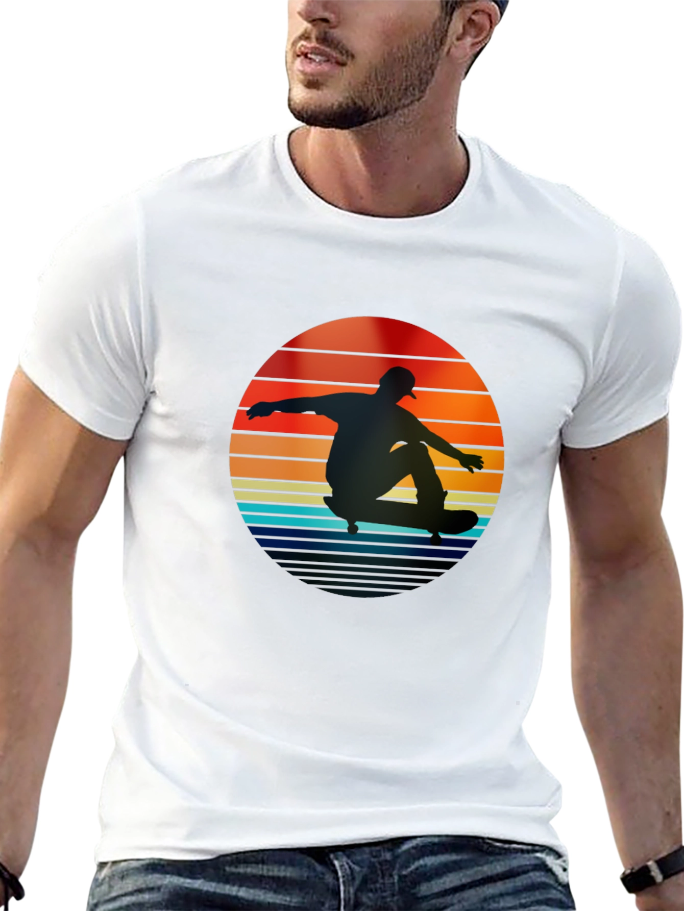 Black Retro Skateboarder Sunset T-Shirt view 13