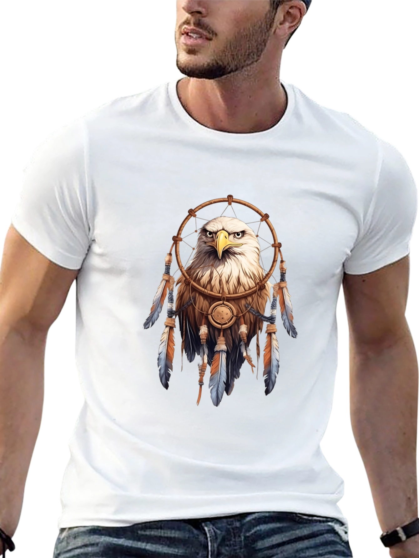 Black Eagle Dreamcatcher Graphic Tee - Black Casual T-Shirt view 13