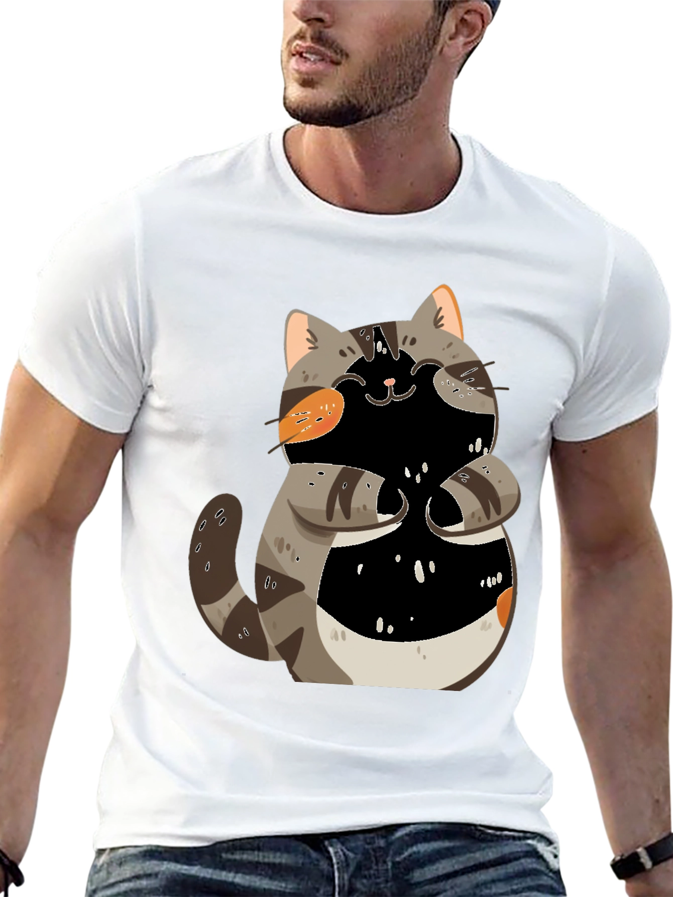 Black Cute Cartoon Cat Graphic T-Shirt view 13
