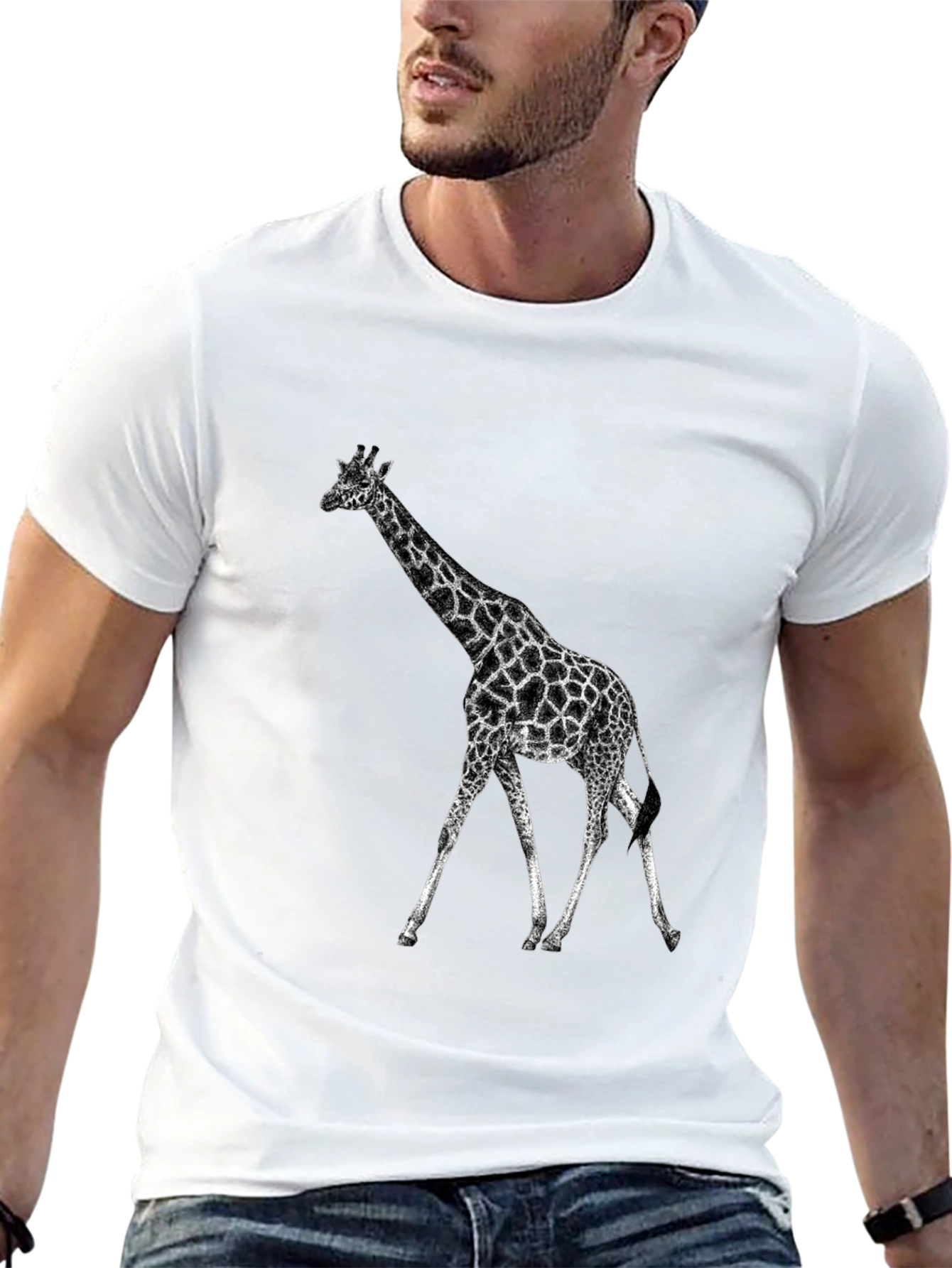 Black Giraffe Graphic Tee - Black Casual T-Shirt view 13