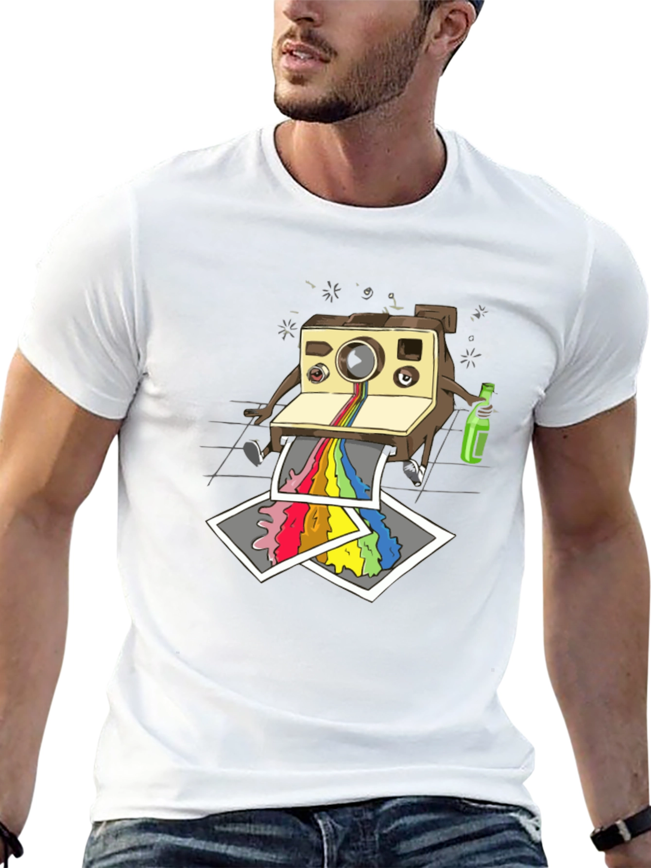 Black Funky Retro Camera Print Black T-Shirt view 13