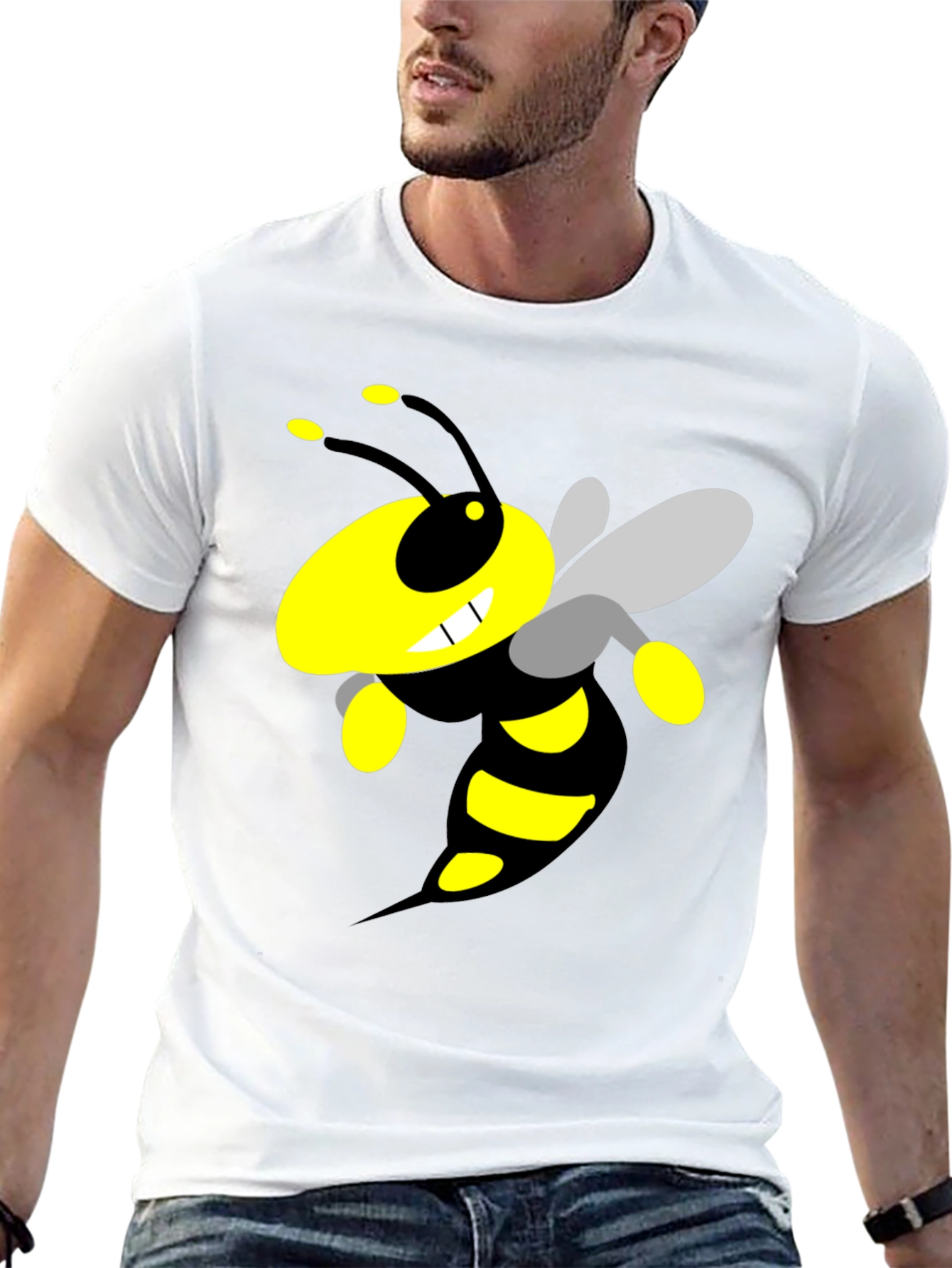 Black Cartoon Bee Graphic Black T-Shirt view 13