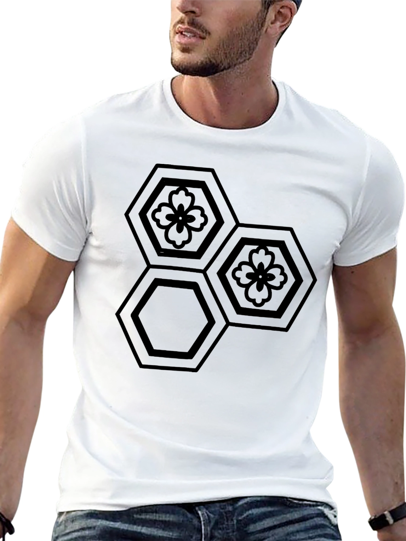 Black Geometric Flower Hexagon T-Shirt view 13