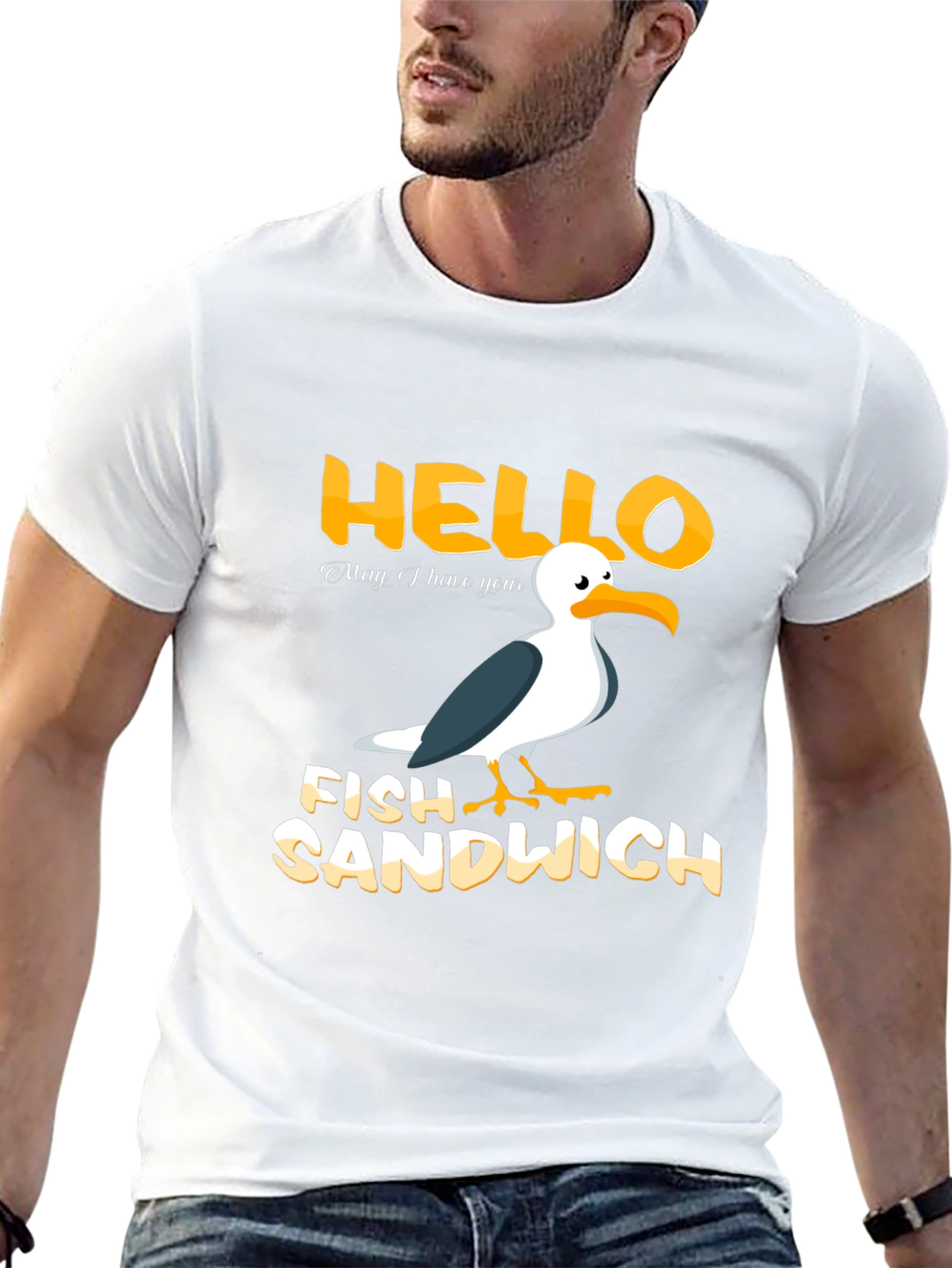 Black Hello Fish Sandwich T-Shirt Funny Seagull Humor Tee view 13