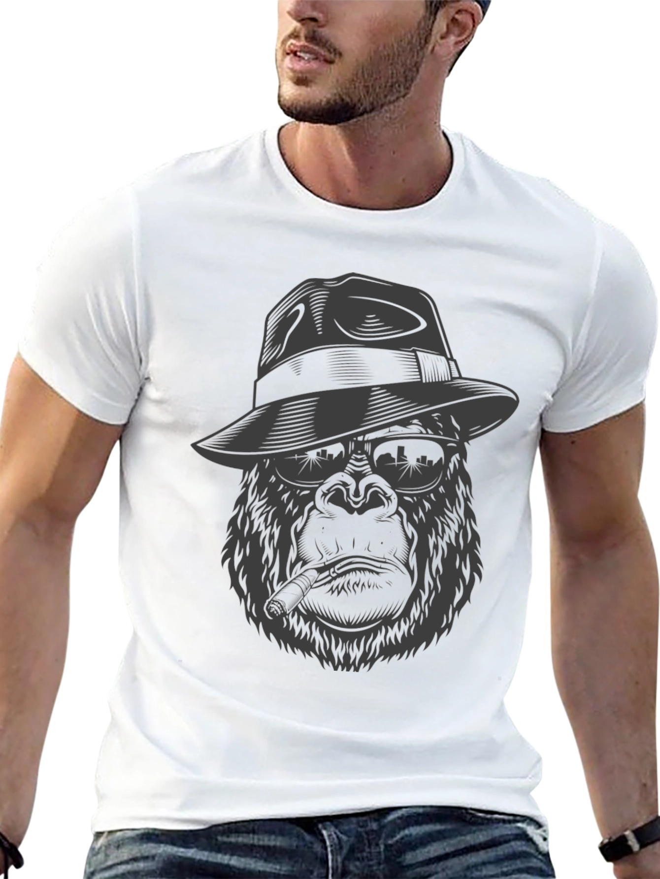 Black Gangster Gorilla Graphic Tee - Cool & Unique Design view 13
