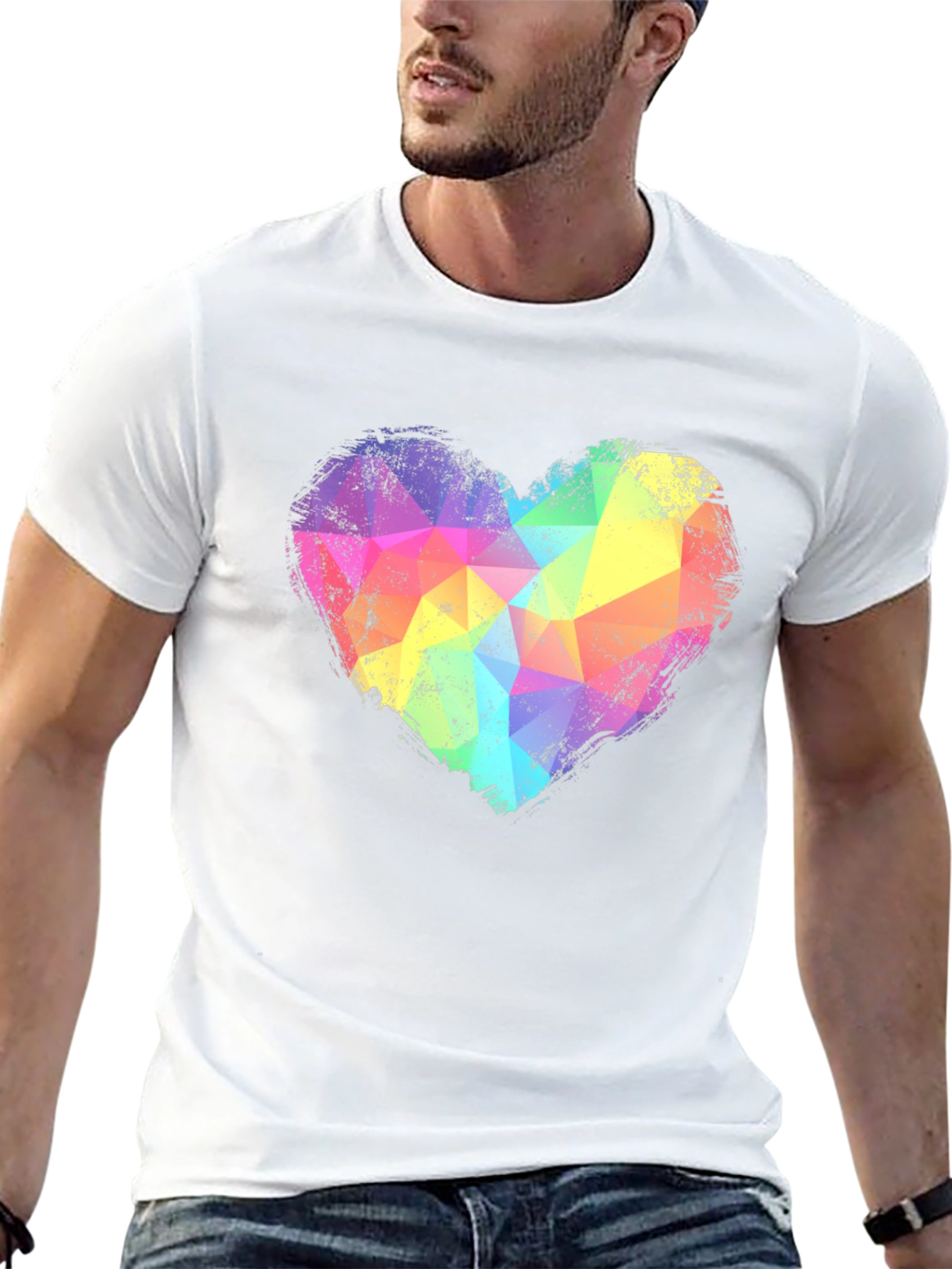 Black Rainbow Geometric Heart Graphic Tee - Black view 13