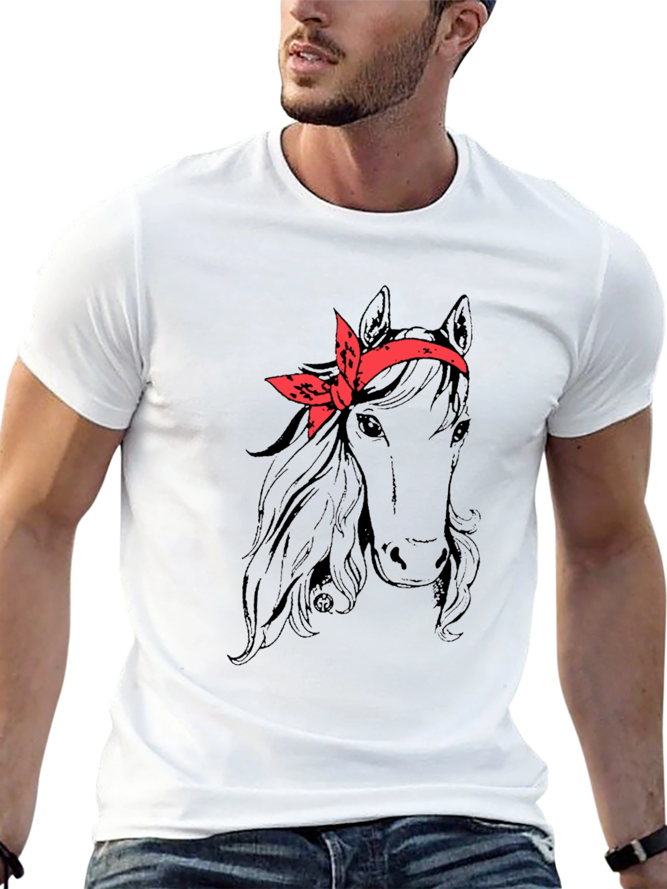 Black Horse with Bandana Graphic Tee view 13