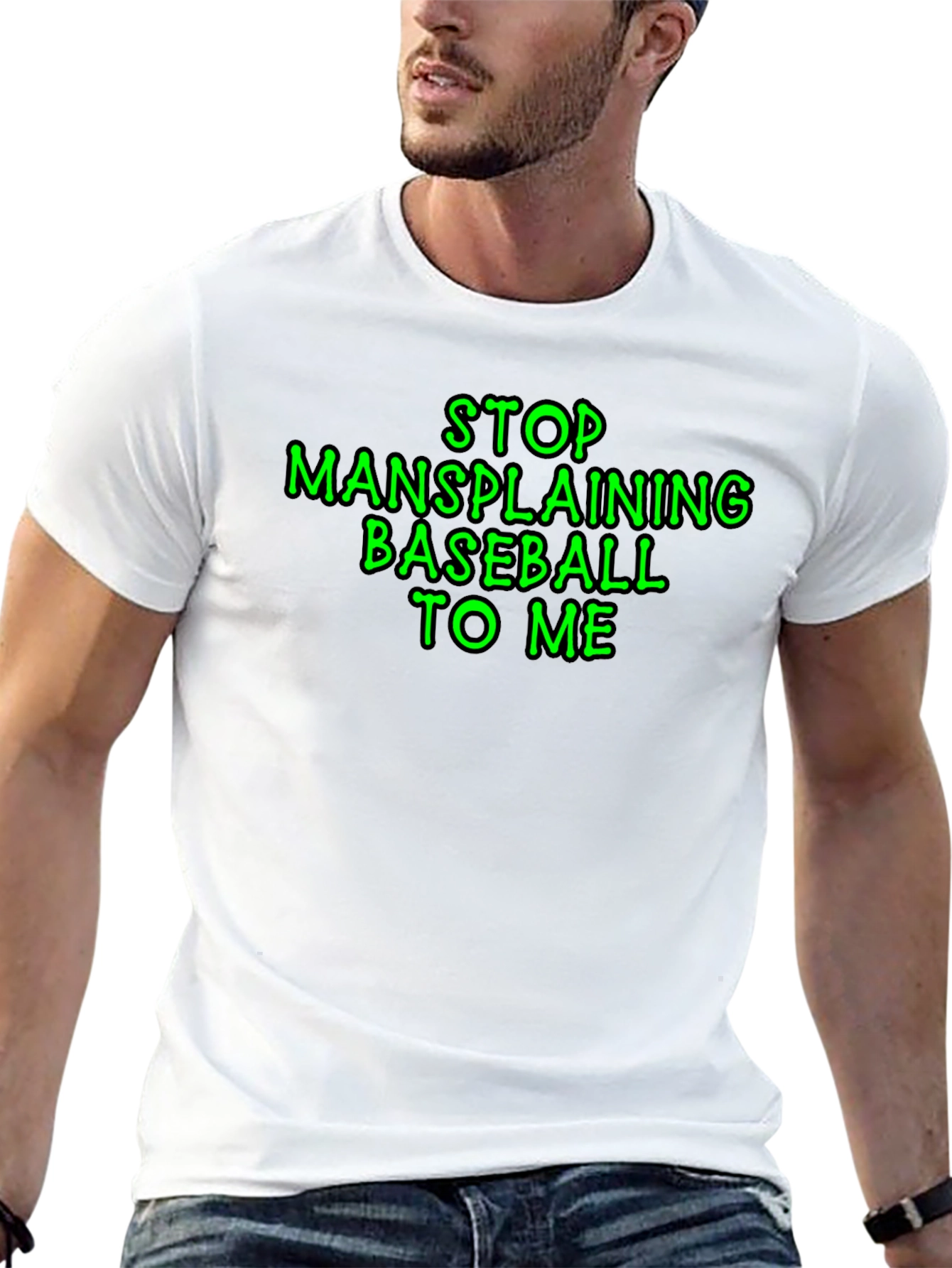 Black Stop Mansplaining Baseball T-Shirt view 13