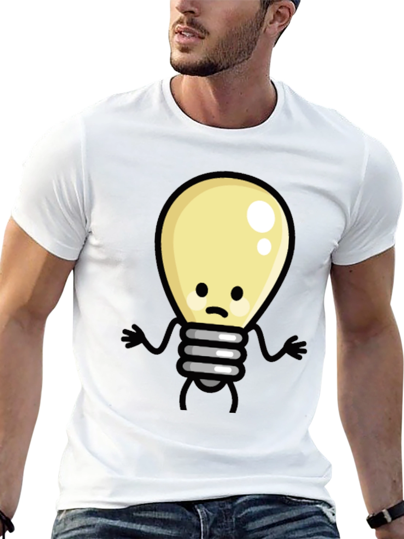 Black Funny Cartoon Light Bulb Black T-Shirt view 13