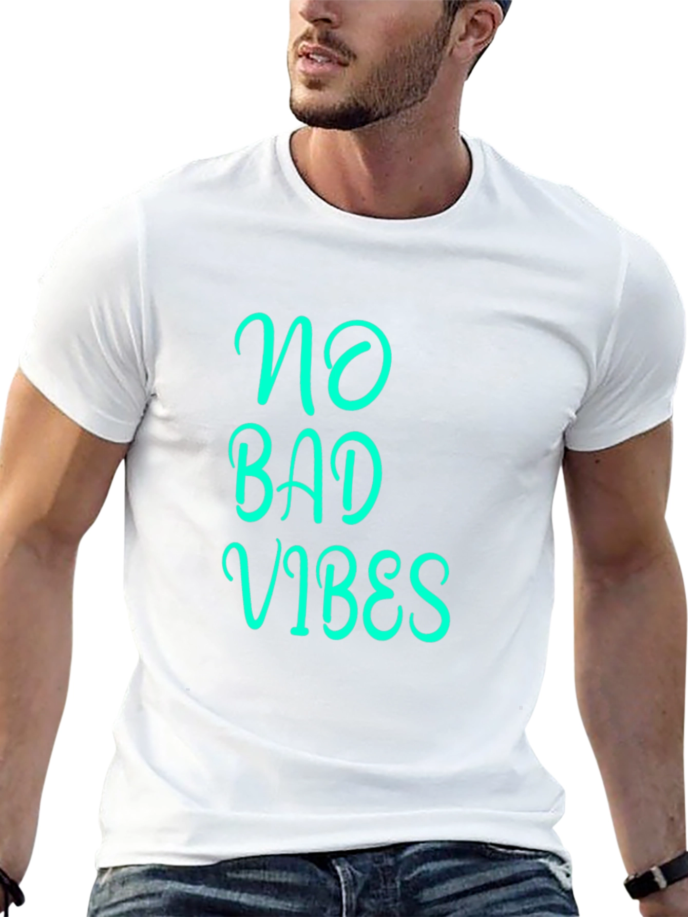 Black No Bad Vibes Graphic Tee - Black Cotton Blend view 13