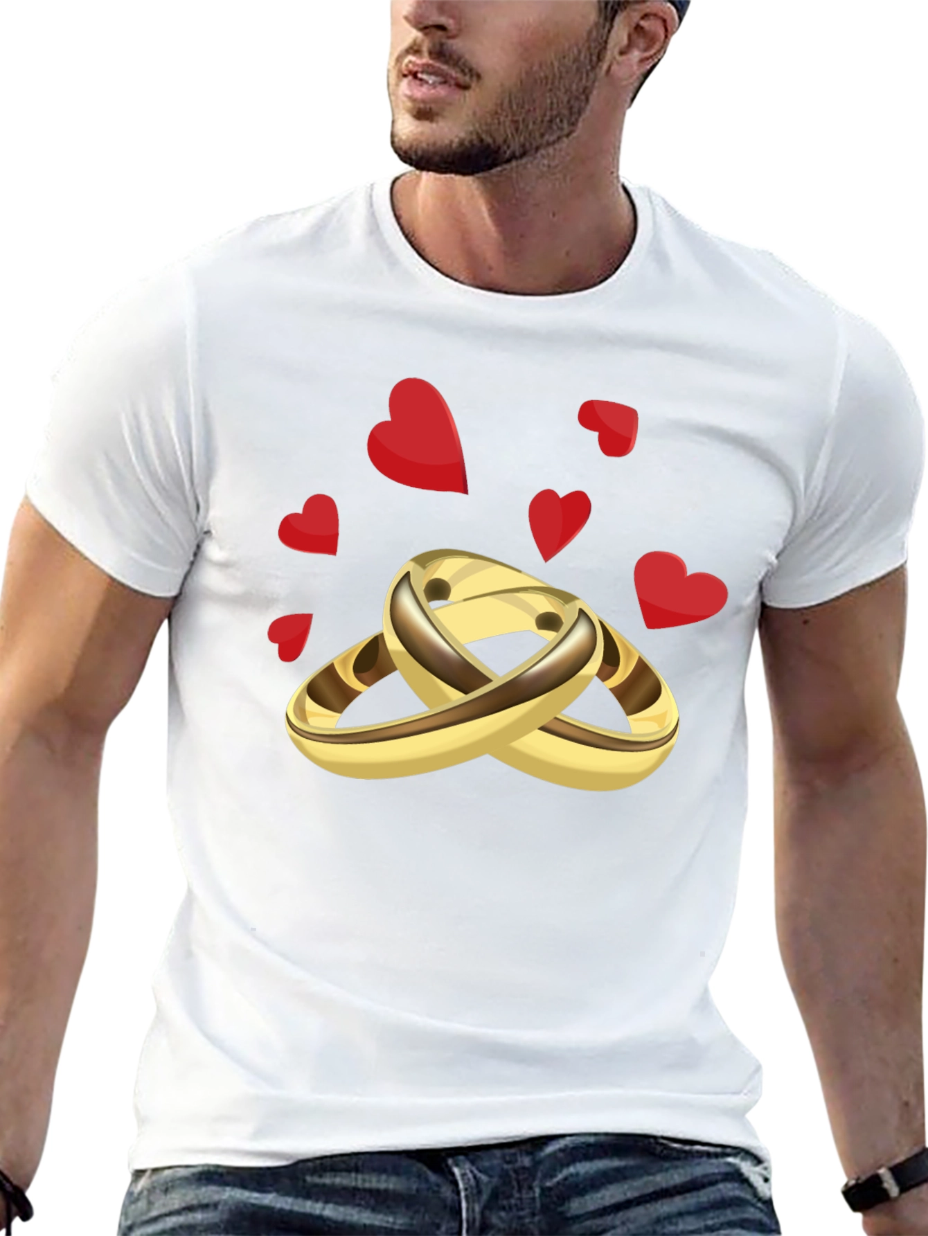 Black Golden Wedding Rings & Hearts Graphic Tee - Stylish & Unique view 13