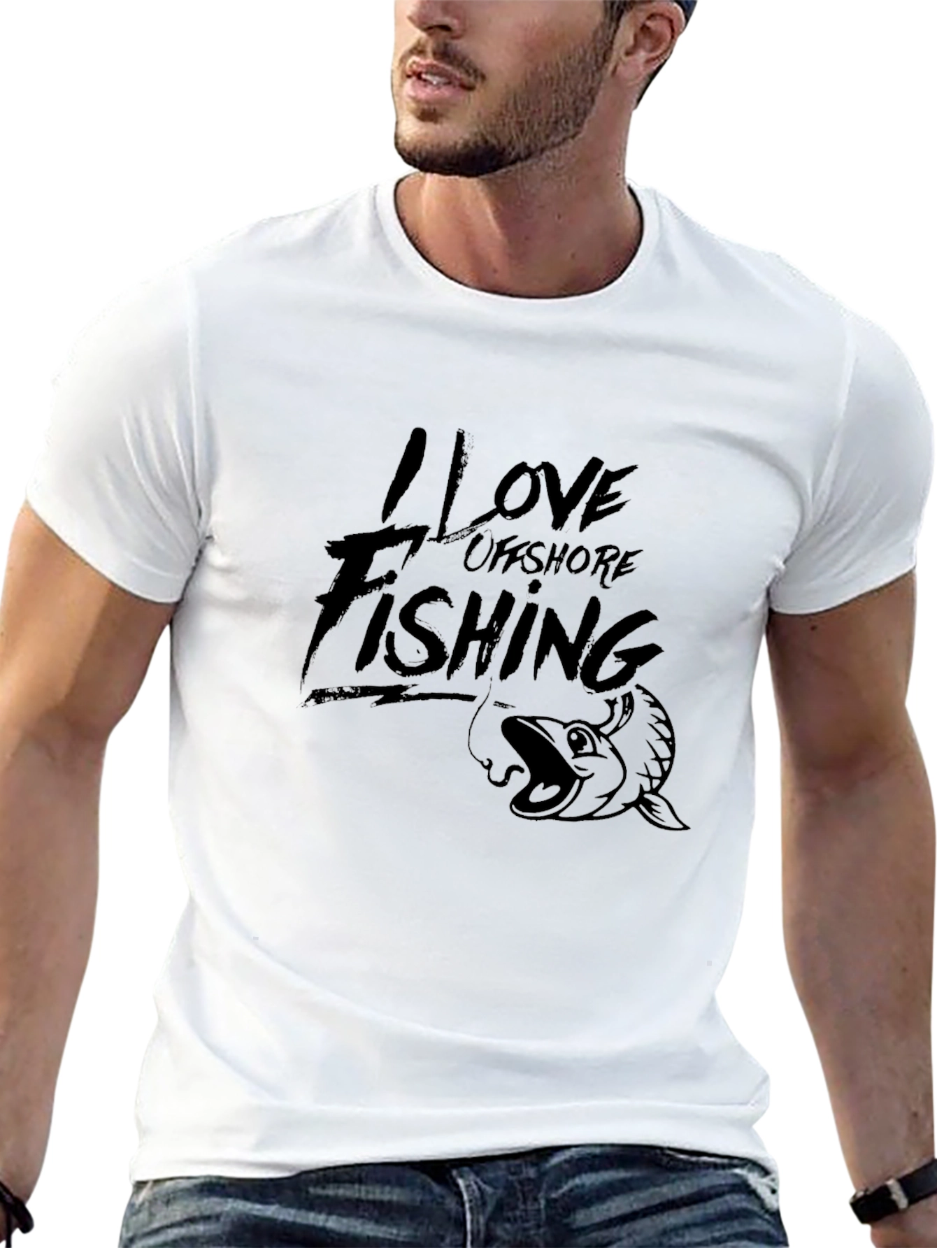 Black I Love Offshore Fishing Black T-Shirt view 13