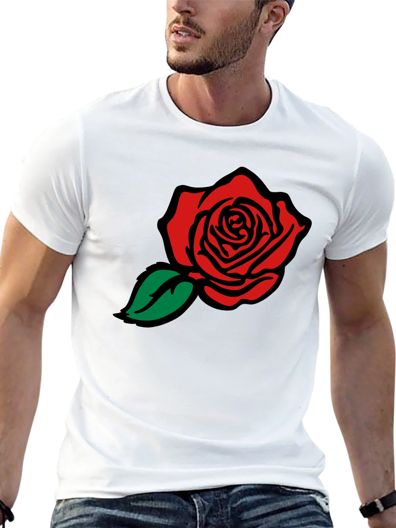 Black Black T-Shirt with Red Rose Graphic view 13