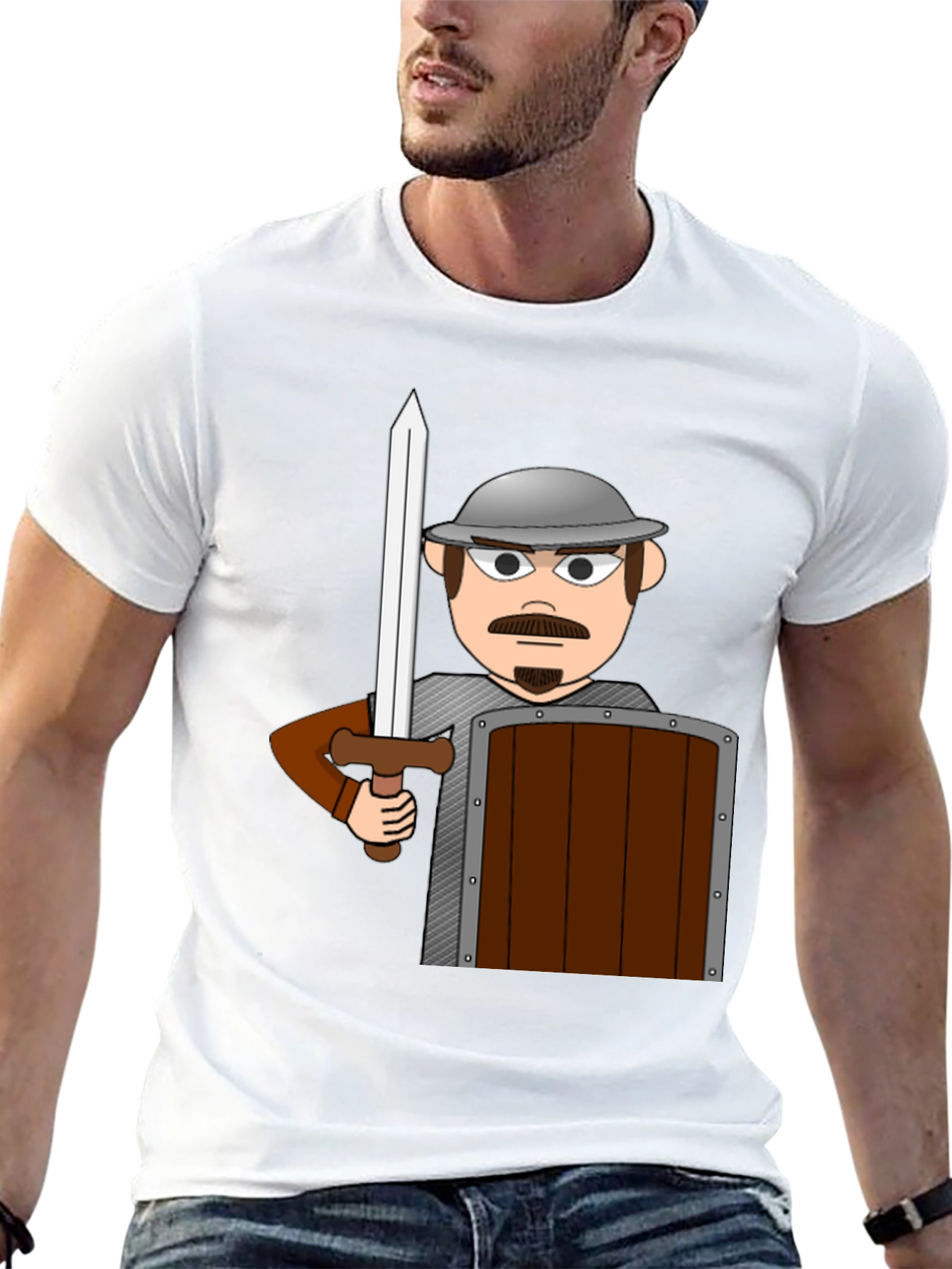 Black Cartoon Warrior T-Shirt - Novelty Graphic Tee view 13