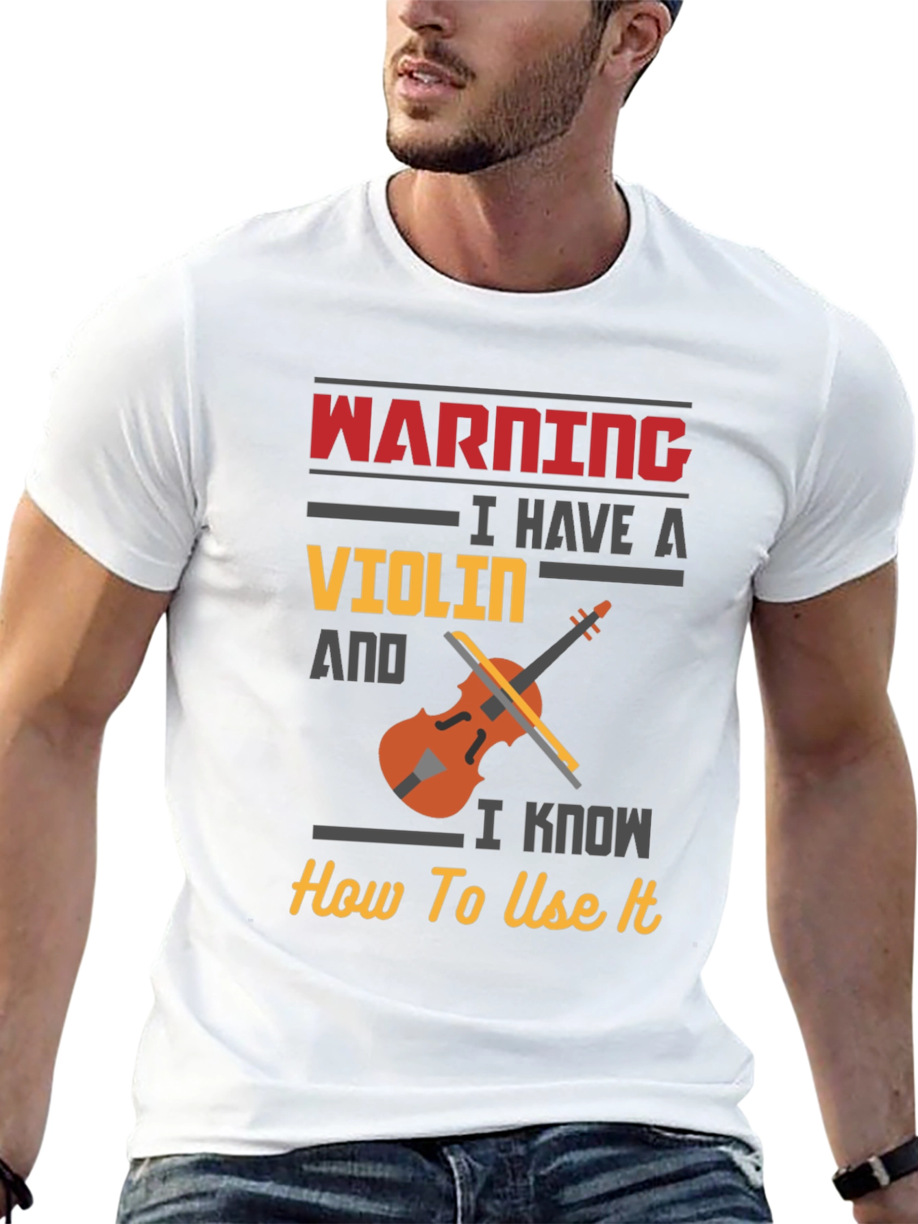 Black Warning Violin Player Black T-Shirt view 13