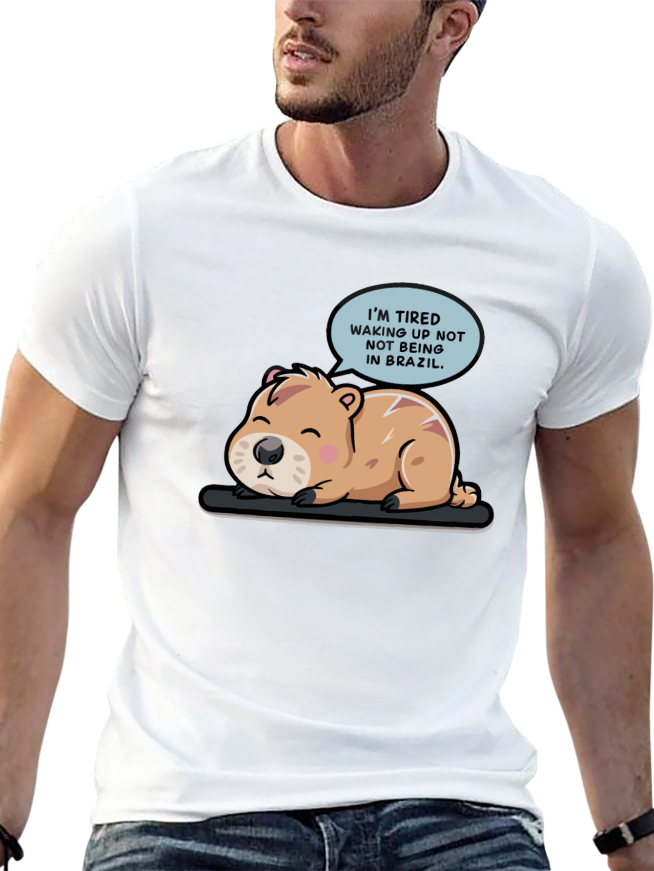 Black Tired Capybara Brazil T-Shirt view 13