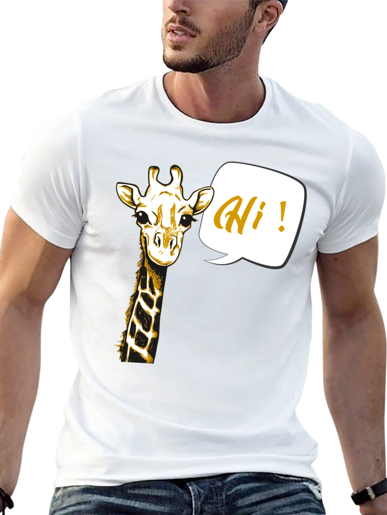 Black Giraffe Hi! Graphic Tee - Black Crew Neck Shirt view 13