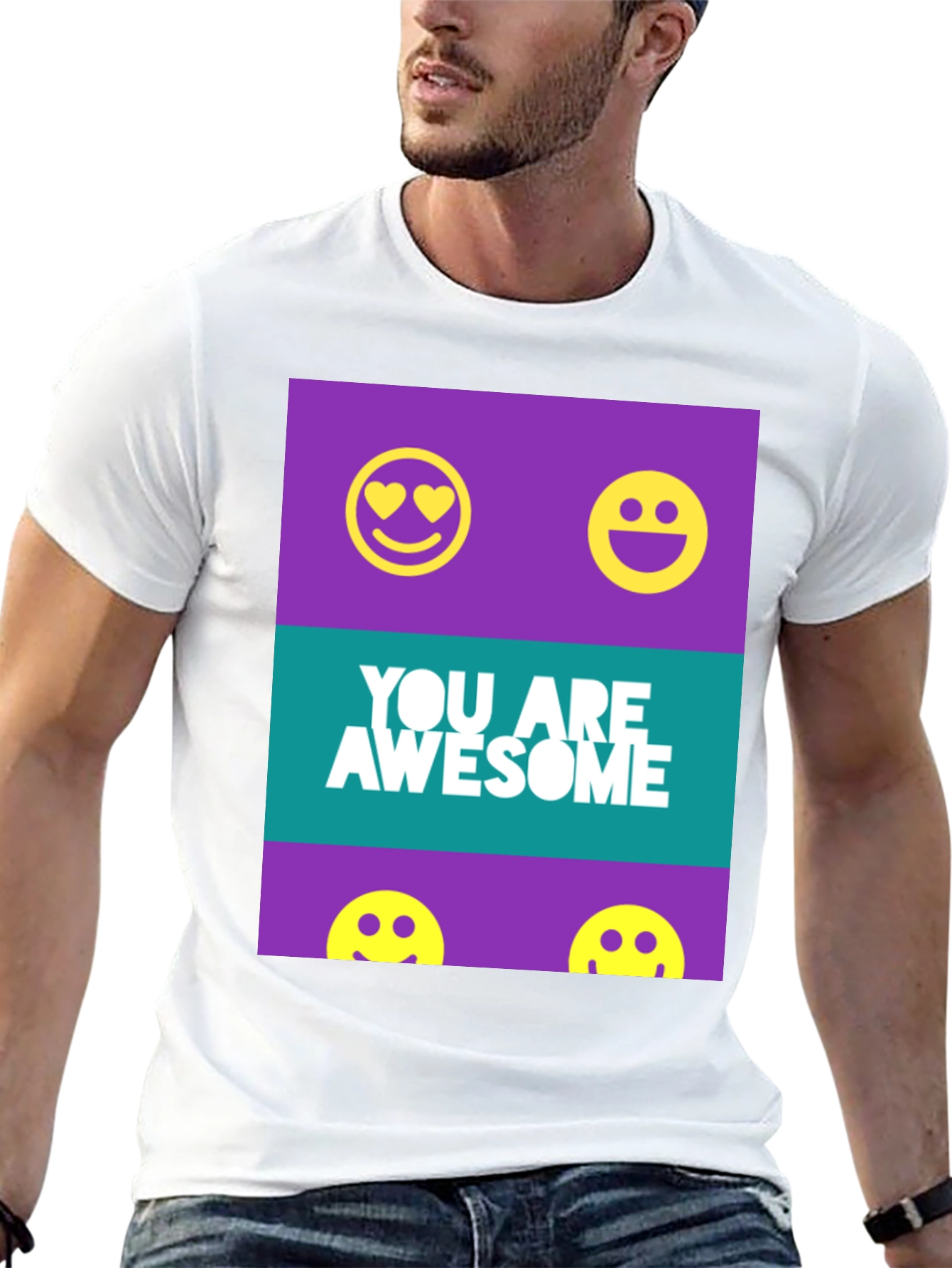 Black Awesome Graphic Tee - Trendy Smiley Face T-Shirt view 13