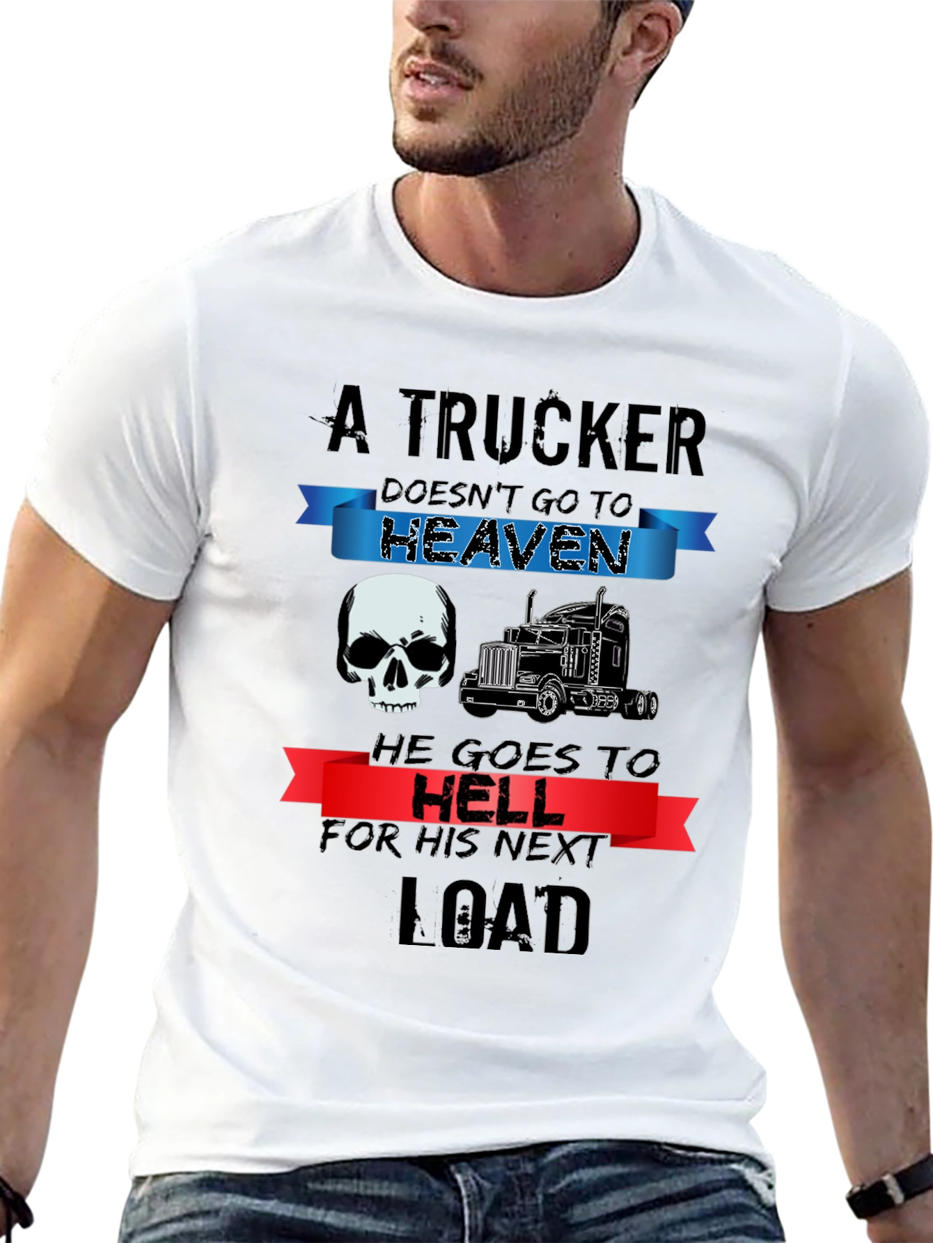 Black Trucker T-Shirt: Heaven or Hell Graphic Tee view 13