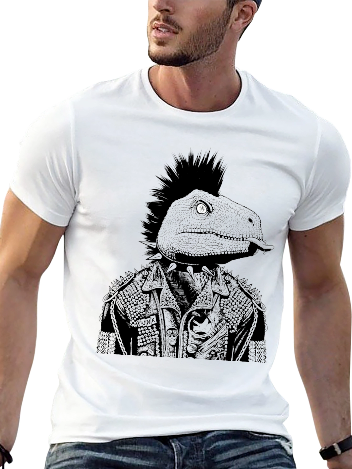 Black Punk Dino Graphic Tee - Black Cotton T-Shirt view 13
