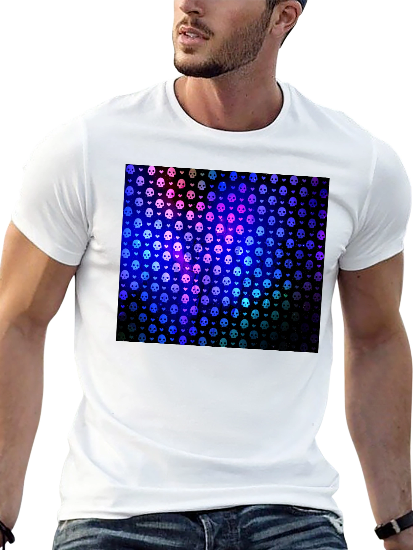 Black Skull & Heart Pattern T-Shirt view 13